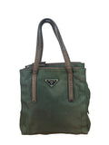 Prada Green/Brown Leather Trim/Nylon Tote