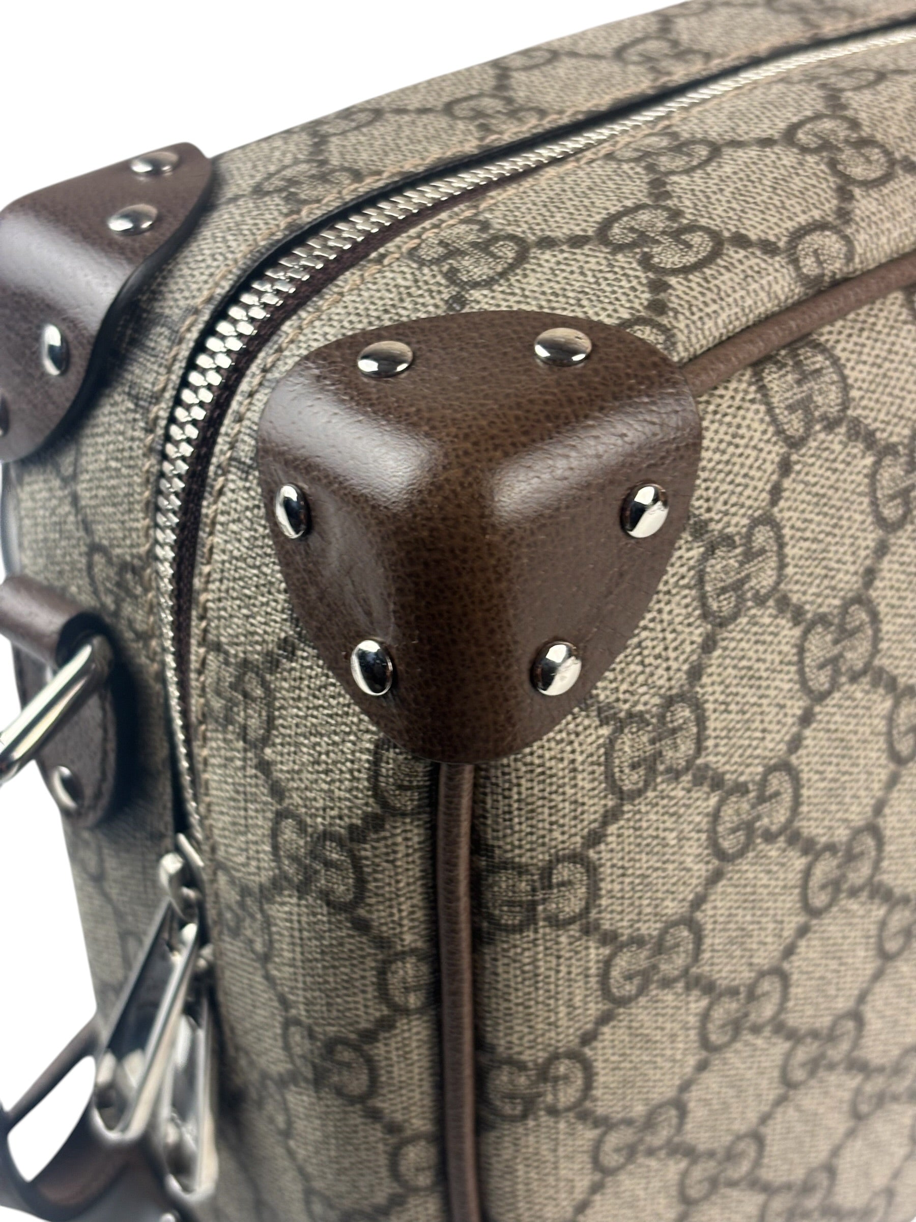 Gucci Brown Leather Trim GG Supreme Soft Trunk Crossbody