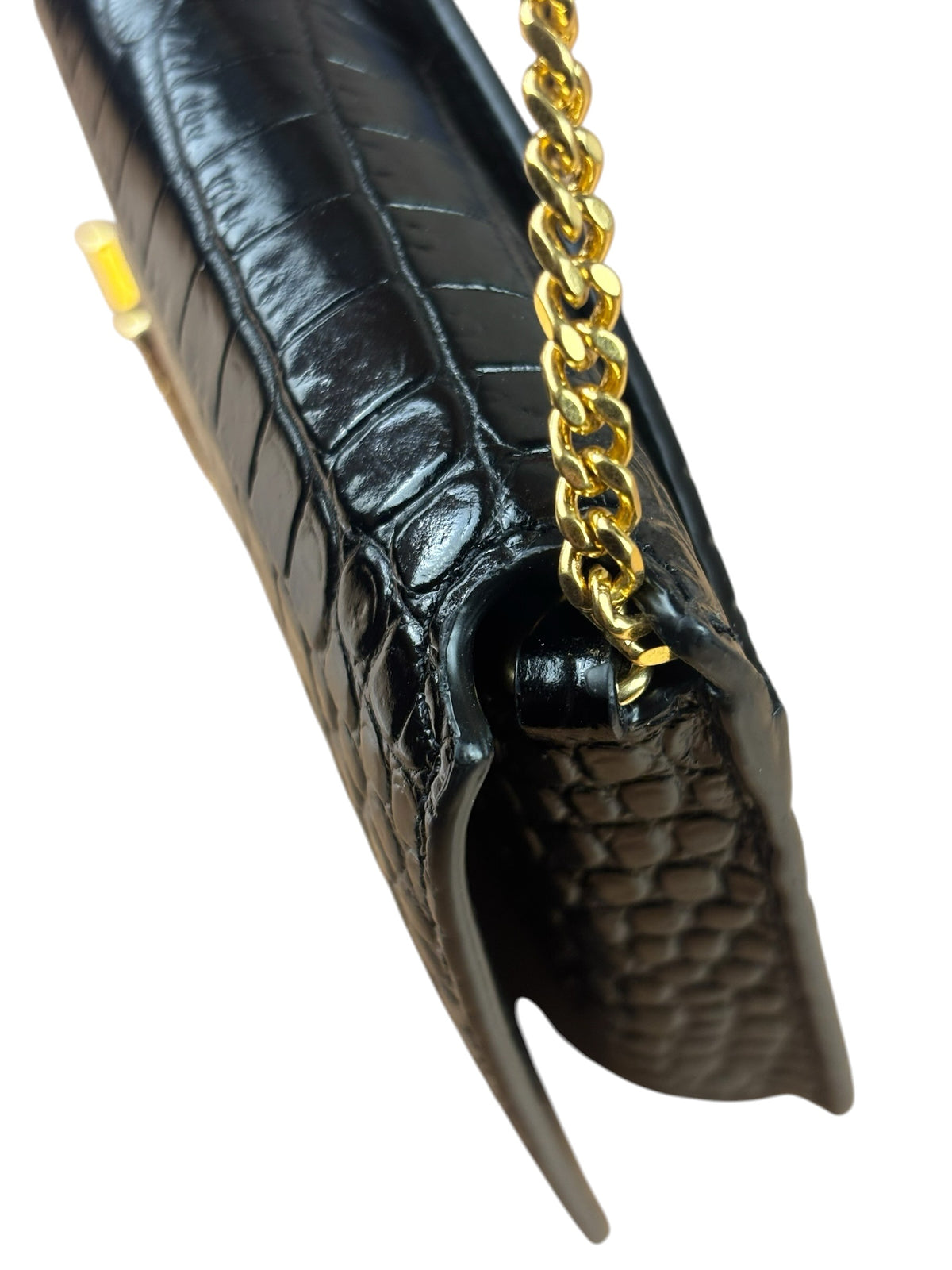 YSL Black Cocco Embossed Leather Print Phone Holder