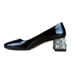 Miu Miu Black Patent Crystal Embellished Pumps