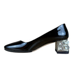 Miu Miu Black Patent Crystal Embellished Pumps