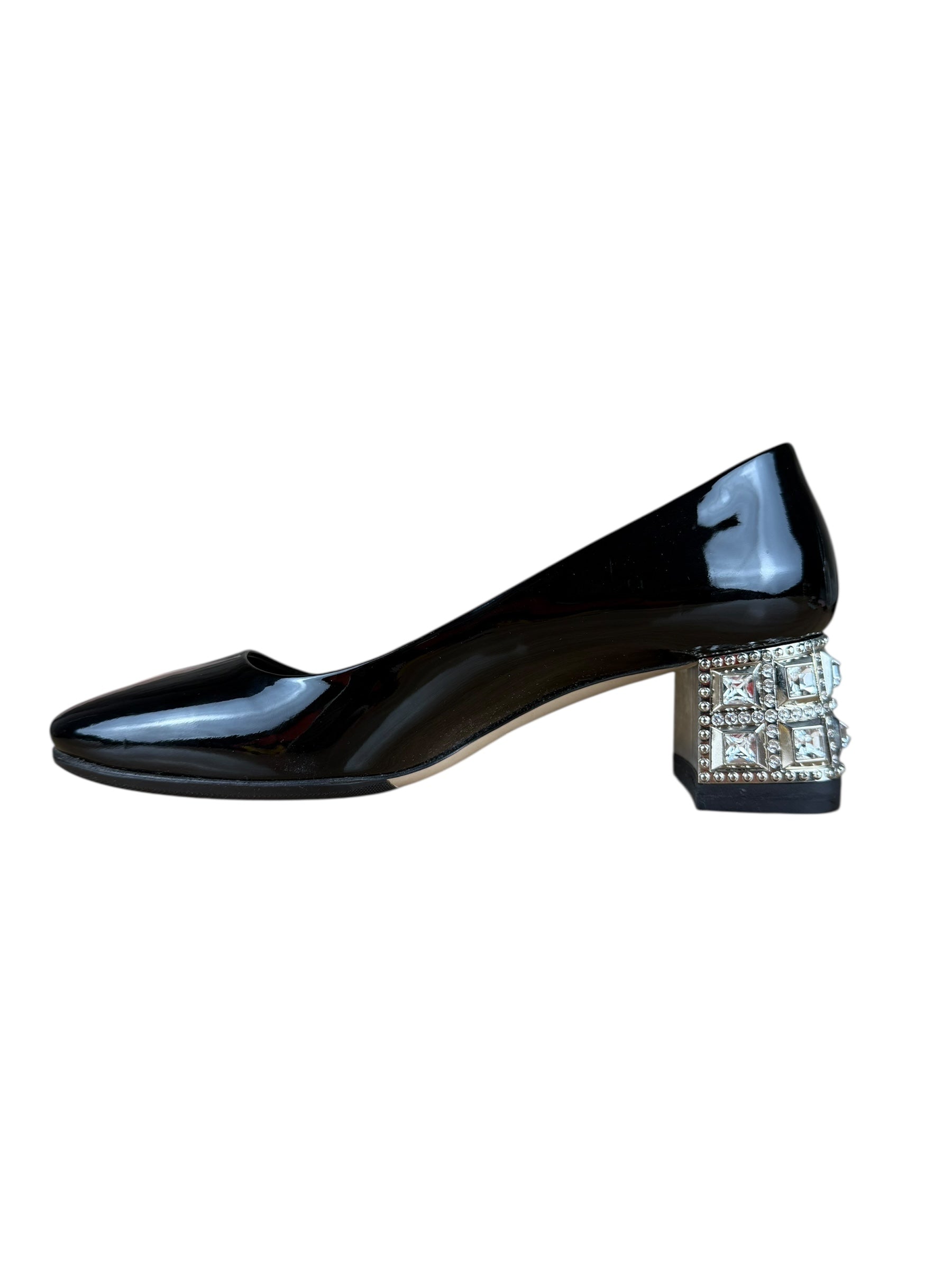 Miu Miu Black Patent Crystal Embellished Pumps
