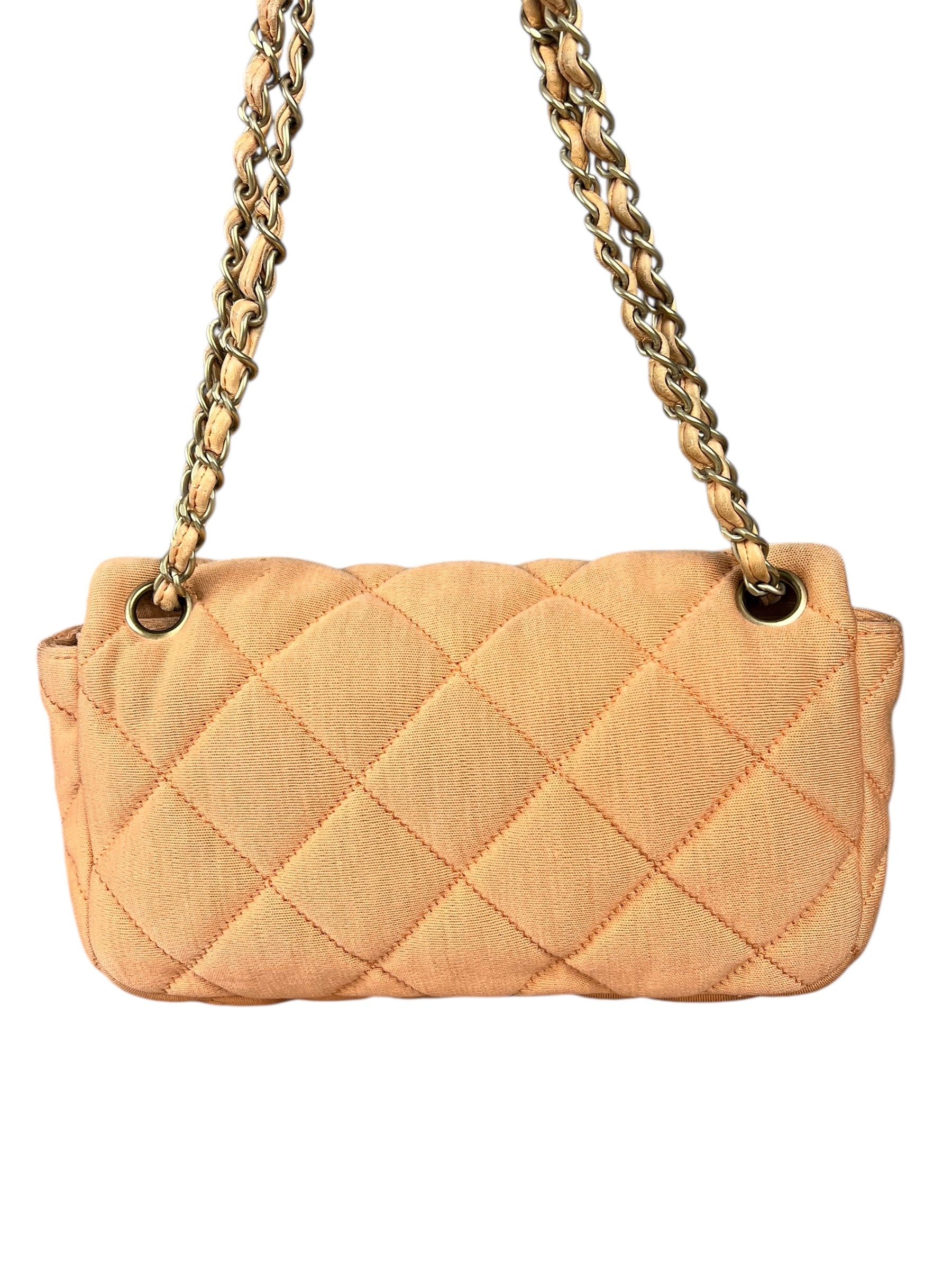 Chanel CC Flap Bag Peach Jersey Quilt
