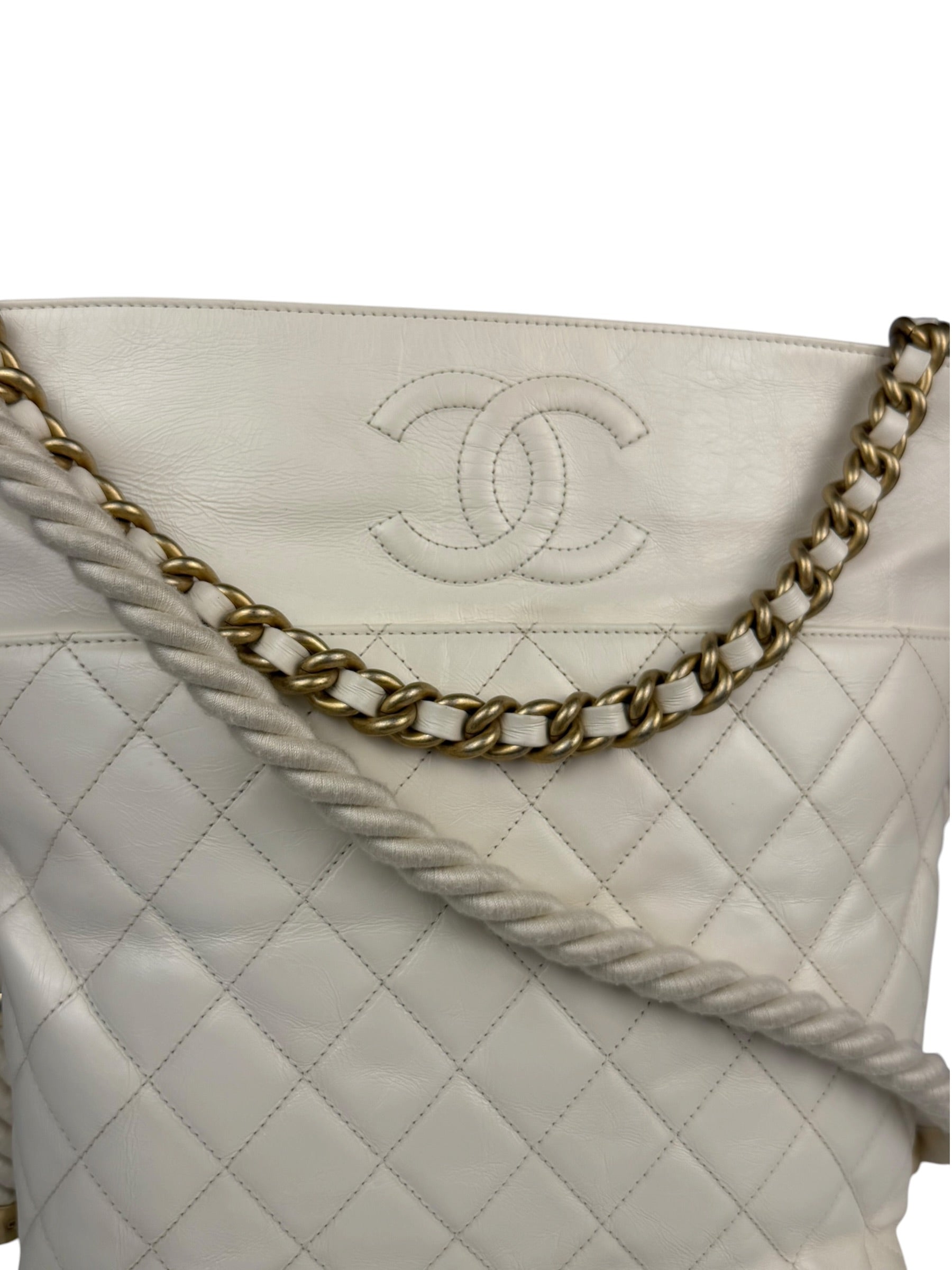 Chanel Ivory Crumpled Leather Vogue Rope Hobo Bag 2019