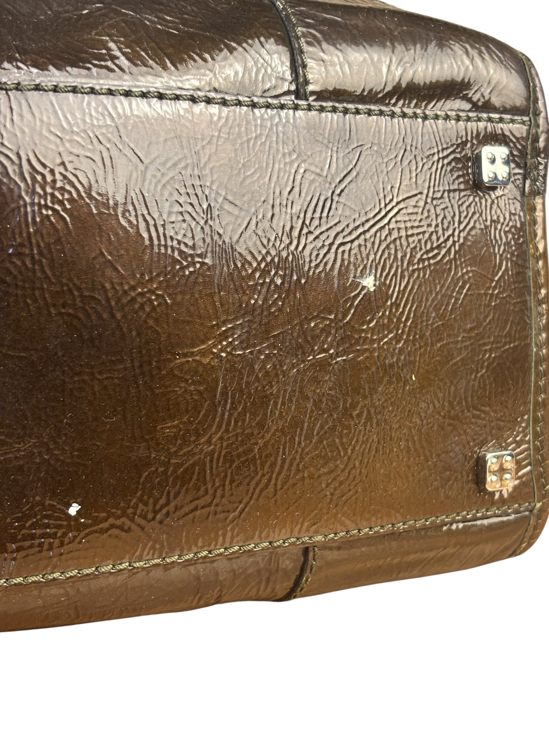 Loewe Vintage Brown Patent Leather Amazona Handbag