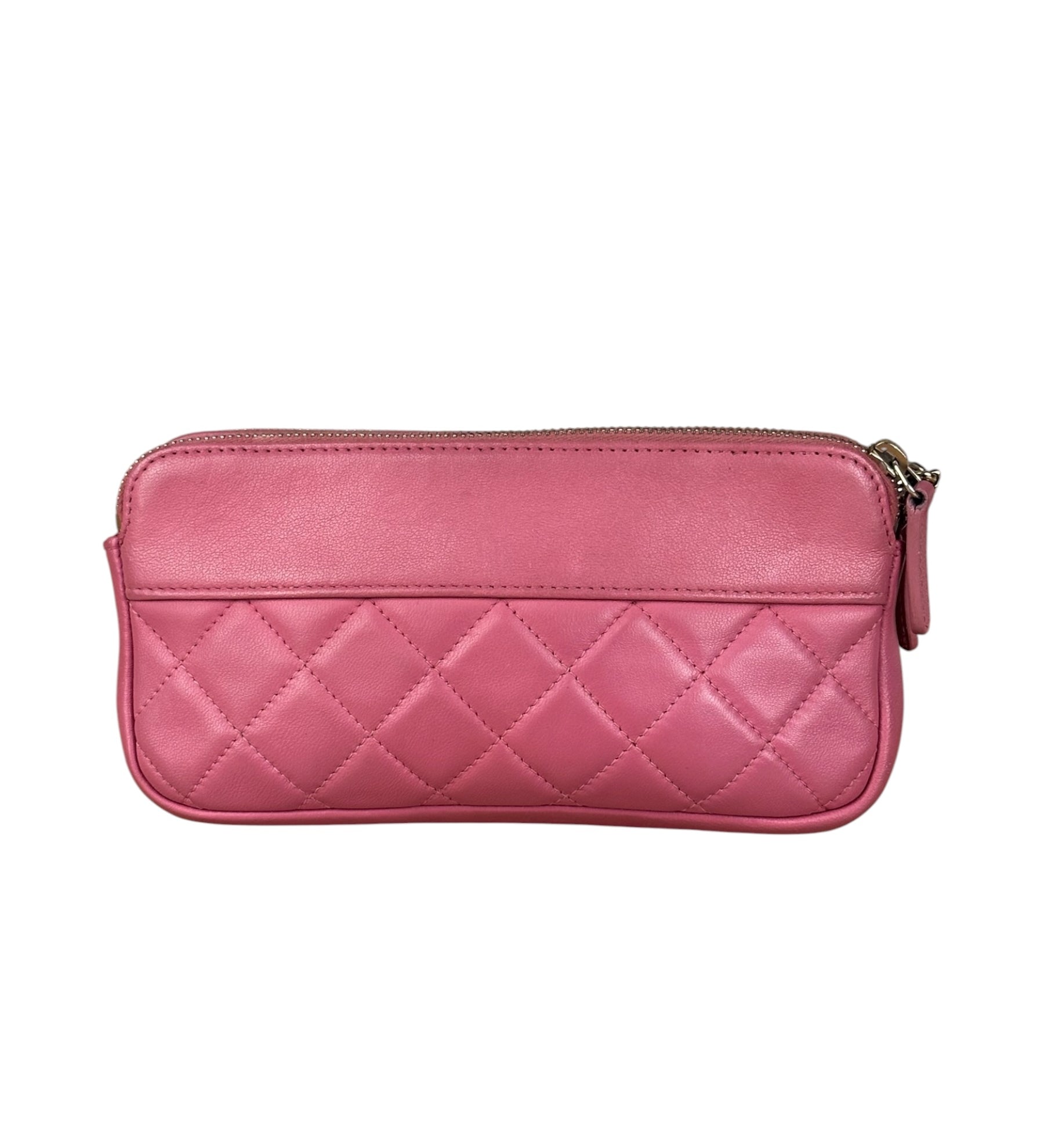 Chanel Pink Quilted Leather Zip Wallet on Chain Bag 2018