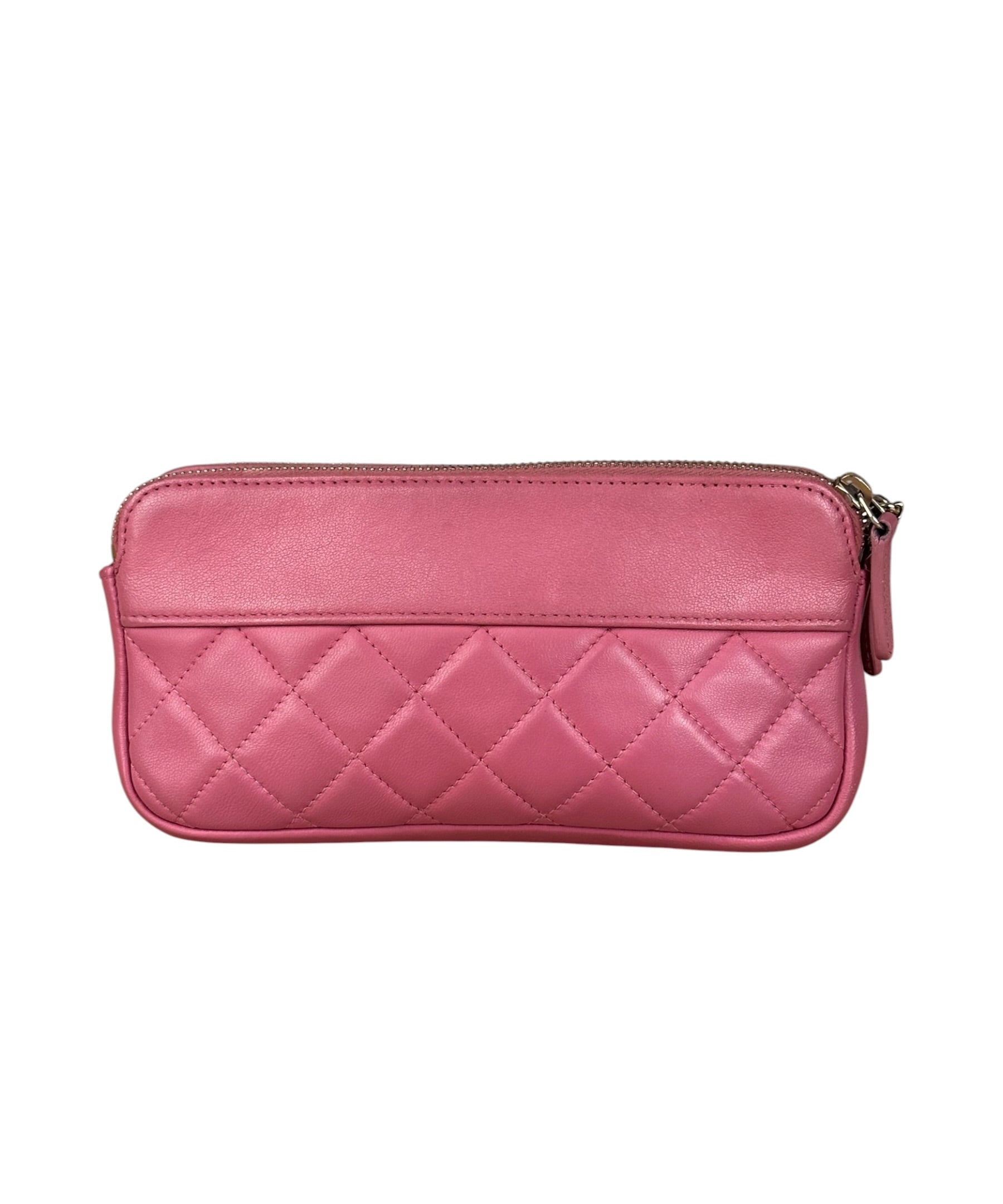 Chanel Pink Quilted Leather Zip Wallet on Chain Bag 2018