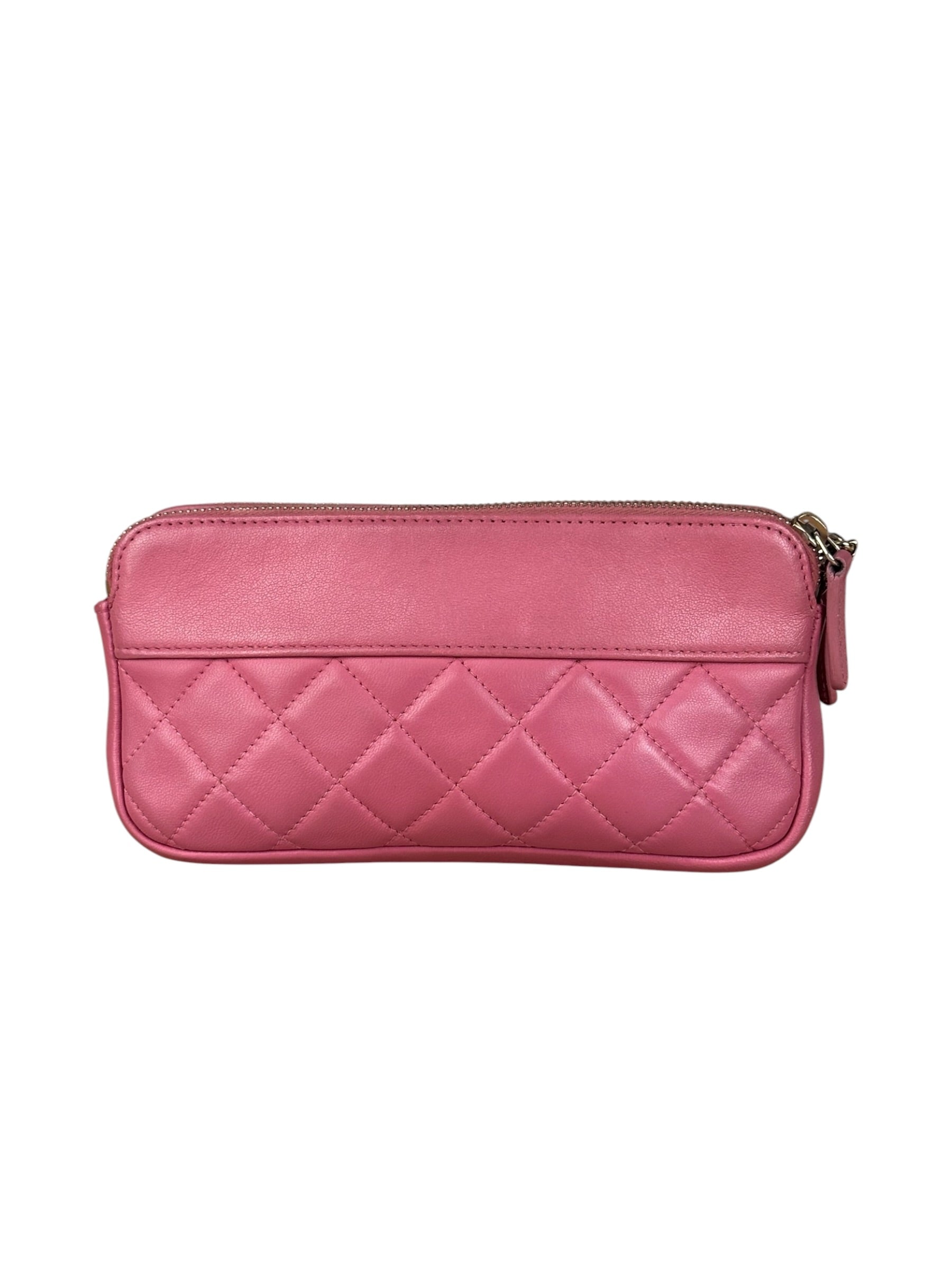 Chanel Pink Quilted Leather Zip Wallet on Chain Bag 2018