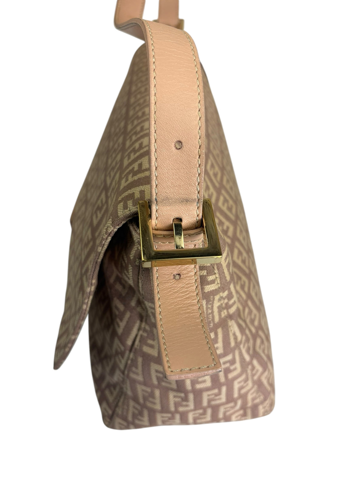 Fendi Peach Leather Trim Zucca Mamma Baguette