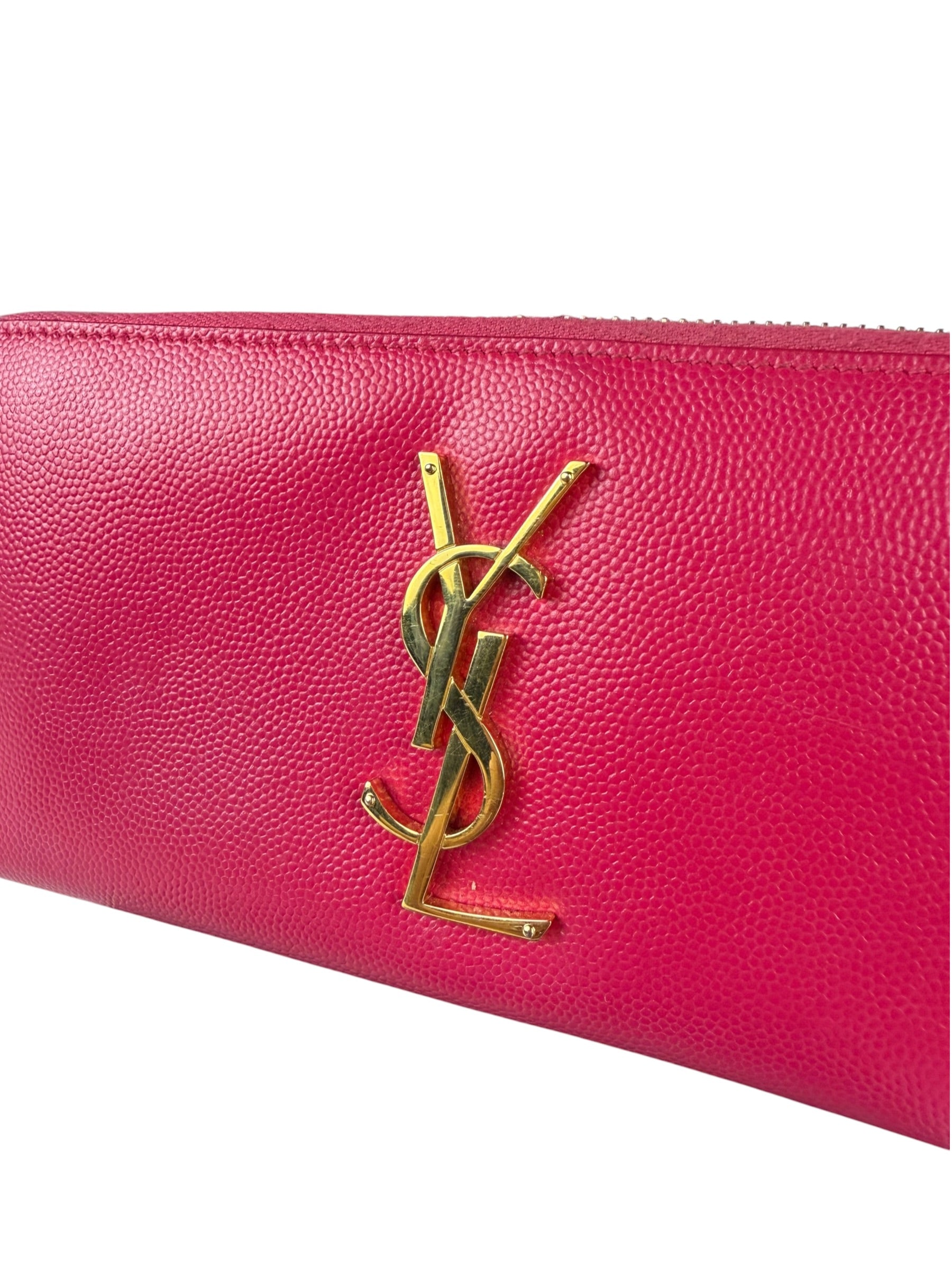 Yves Saint Laurent Pink Leather Zip Around Long Wallet