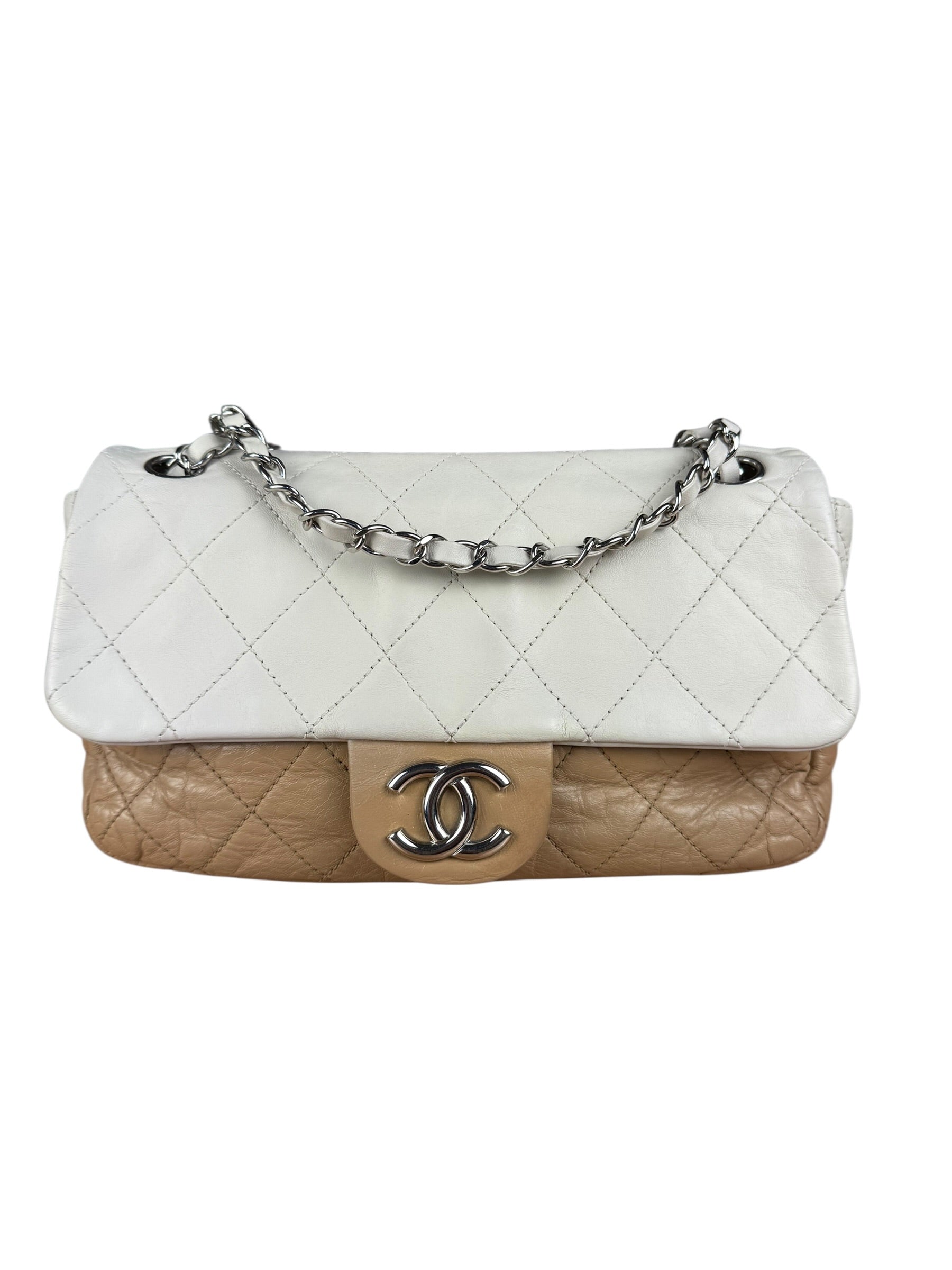 Chanel Bicolor Medium Leather Flap Bag Beige '08