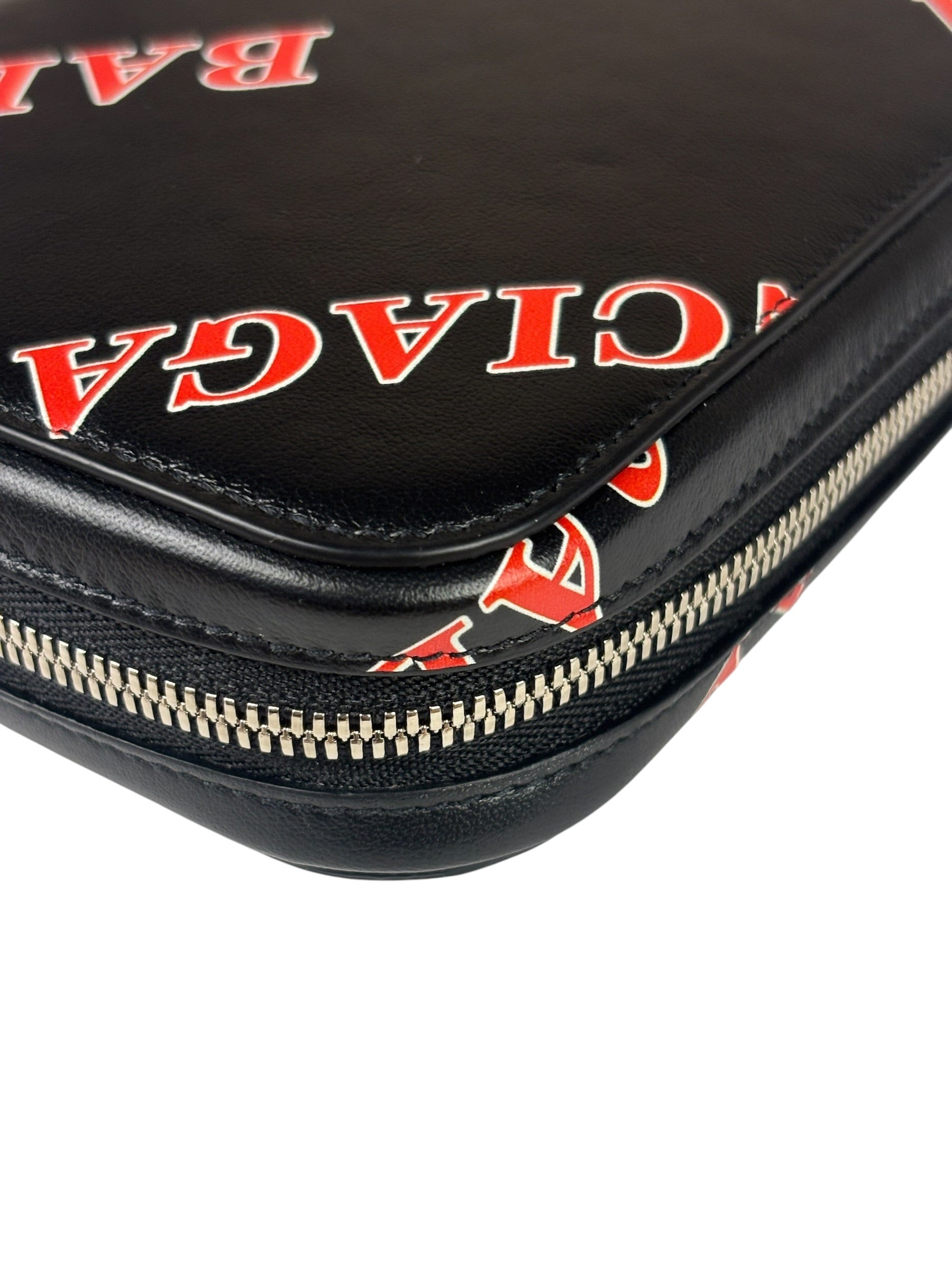 Balenciaga Black Leather Logo Print Phone/Card Holder