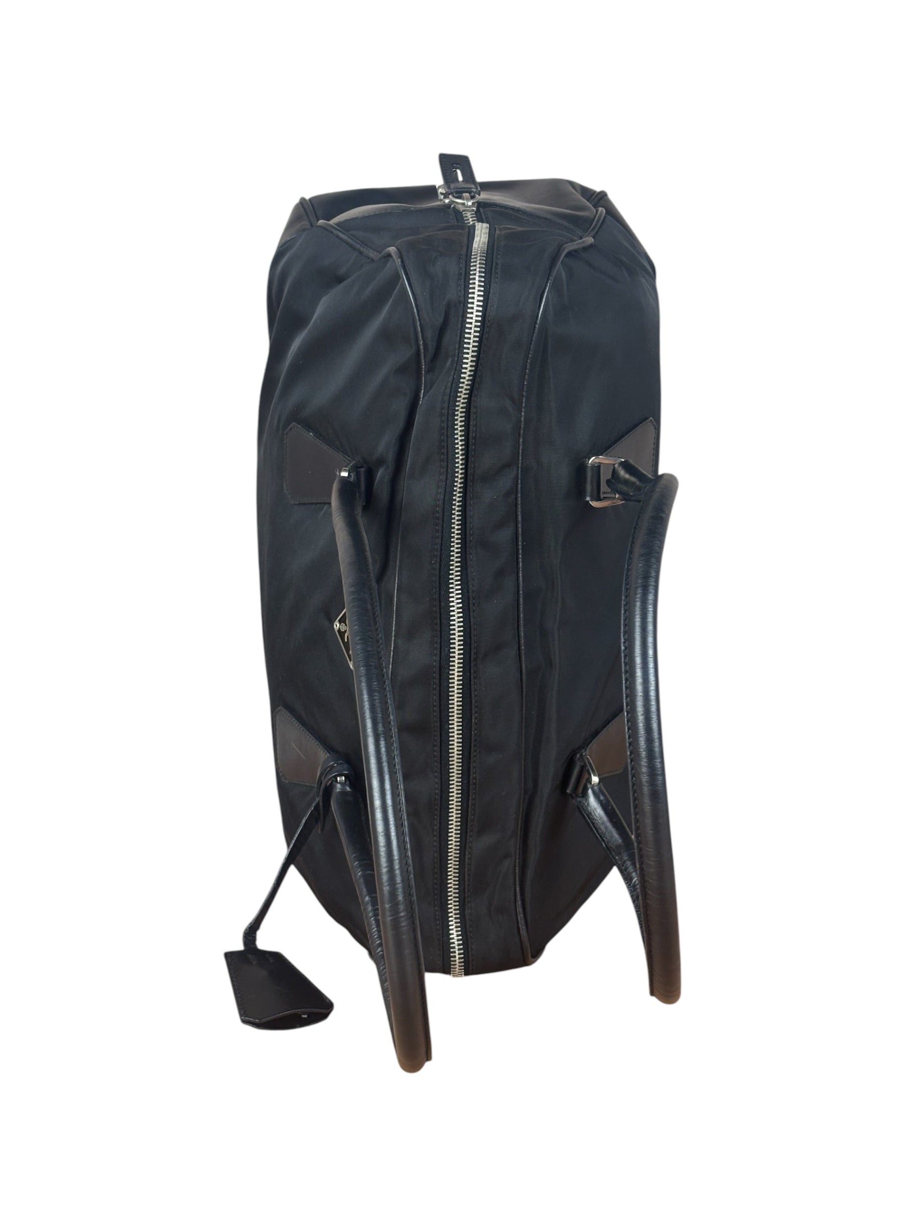 Prada Black Leather Tessuto Nylon Bowler Bag
