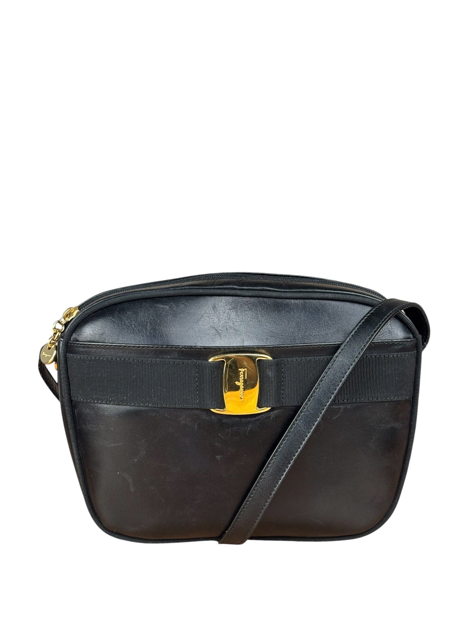 Salvatore Ferragamo Black Leather Vara Bow Crossbody Bag