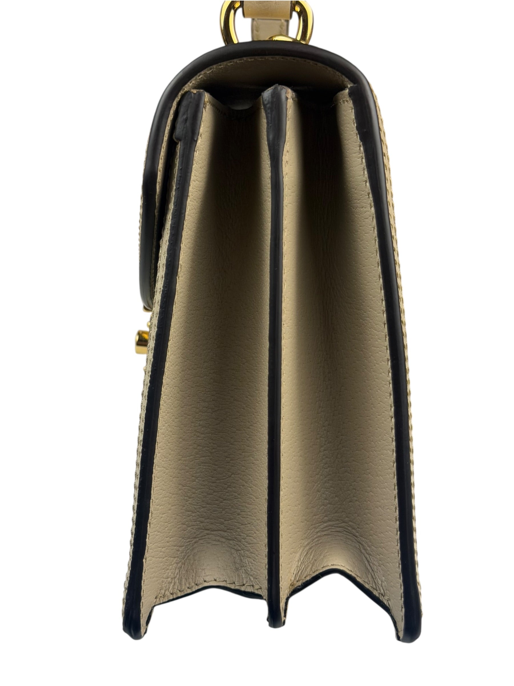 Gucci Beige Leather Trim Medium Ophidia Top Handle Bag