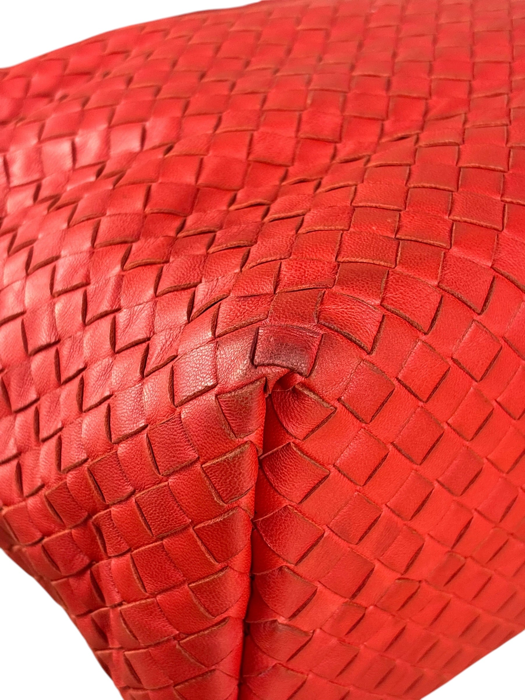 Bottega Veneta Red Leather Intrecciato Garda Woven Hobo Bag