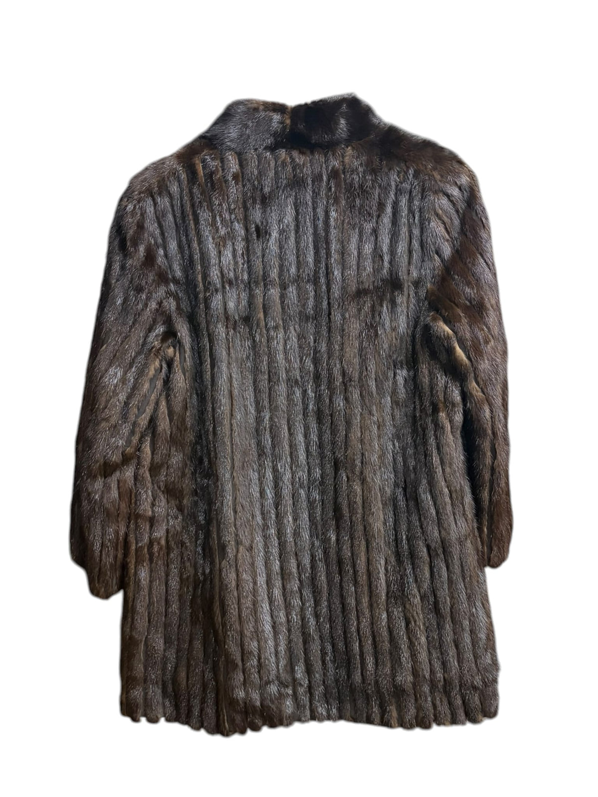 Vintage Dark Brown Leather Trim Striped Mink Fur