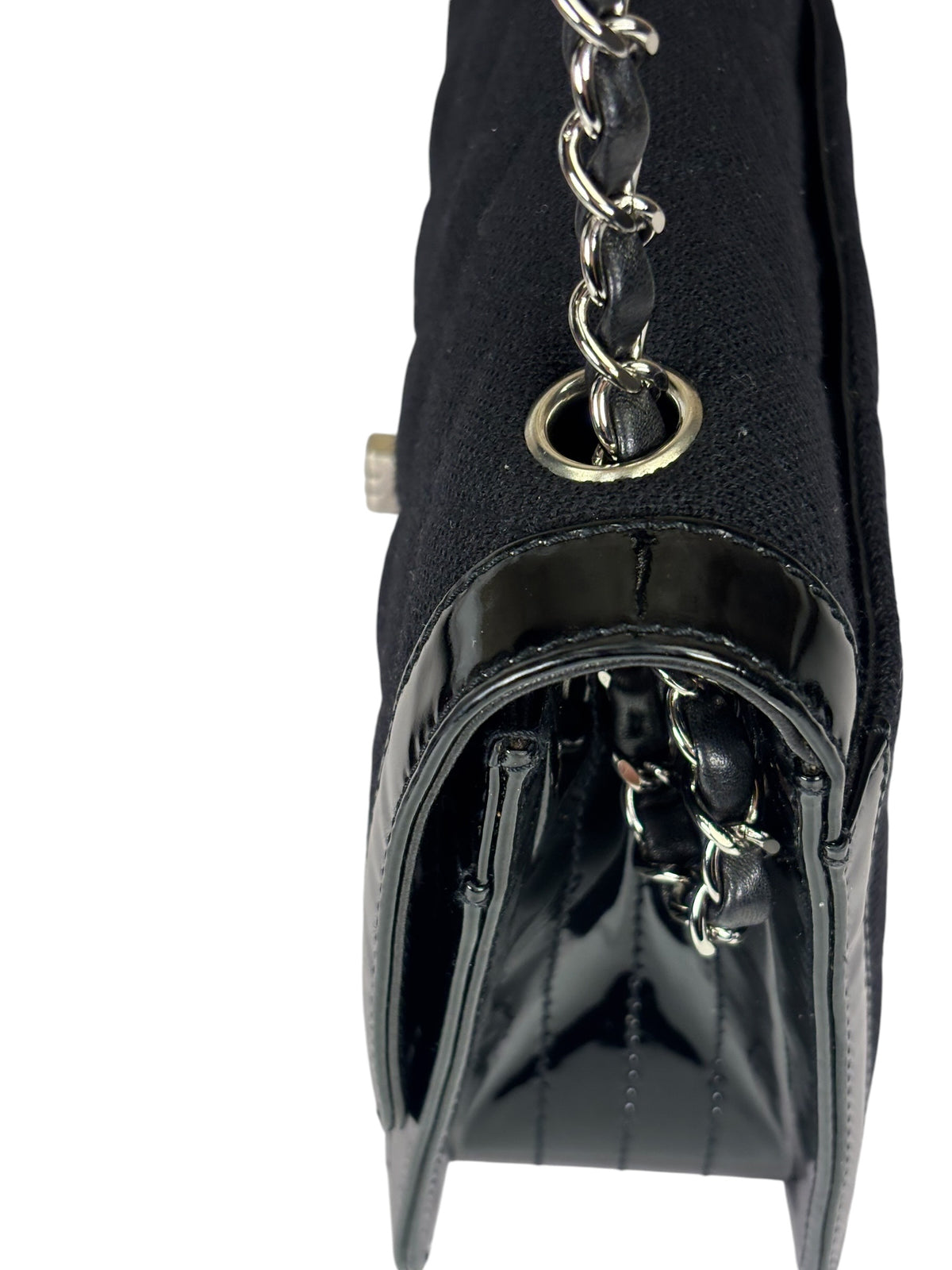 Chanel Black Patent Leather Trim/Cotton 2.55 Reissue Flap Bag 2000