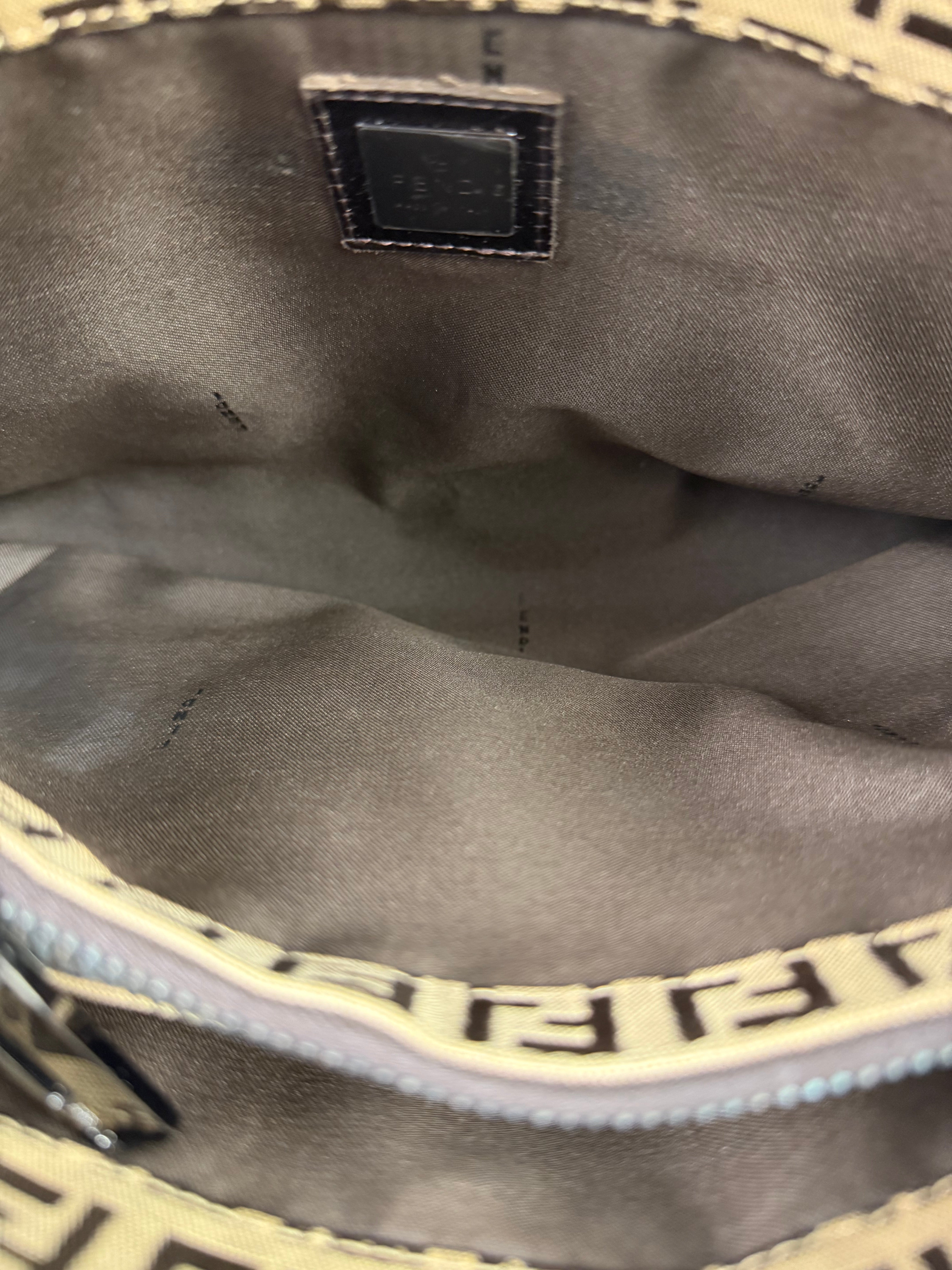 Fendi Brown Leather Trim Zucca Mamma Baguette