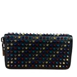 Christian Louboutin Bicolor Leather Around-Zip Spiked Studs Wallet