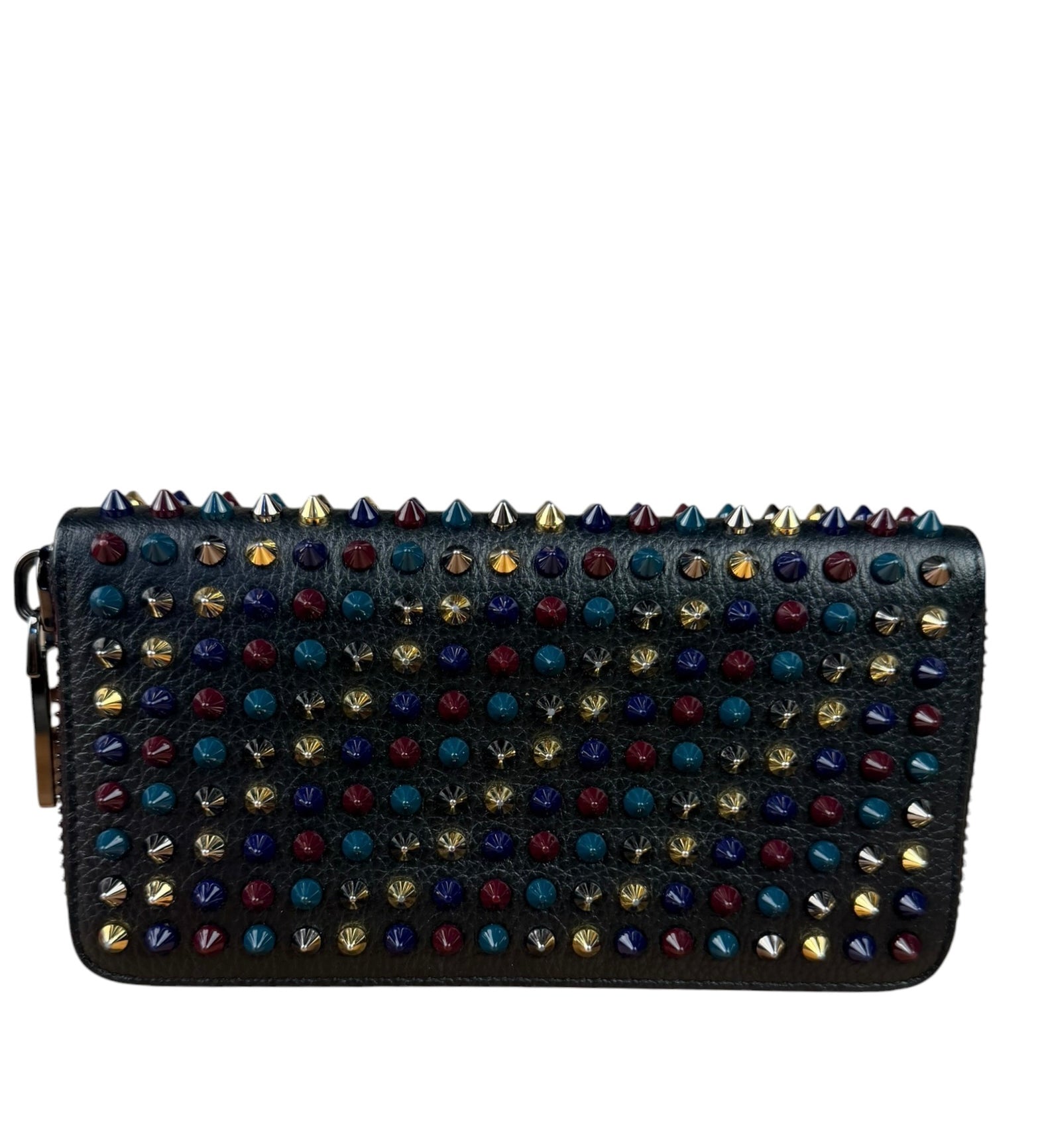 Christian Louboutin Bicolor Leather Around-Zip Spiked Studs Wallet