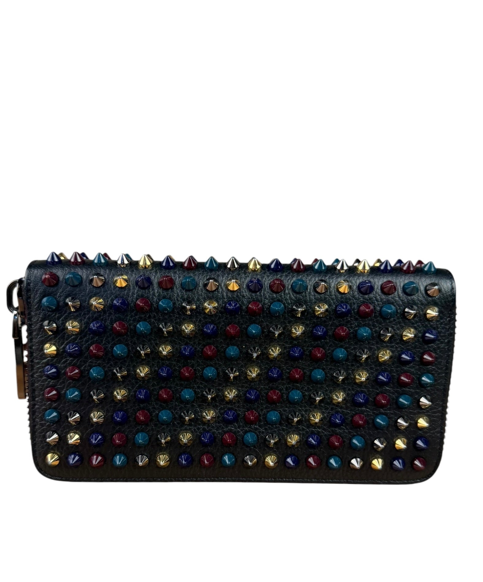 Christian Louboutin Bicolor Leather Around-Zip Spiked Studs Wallet