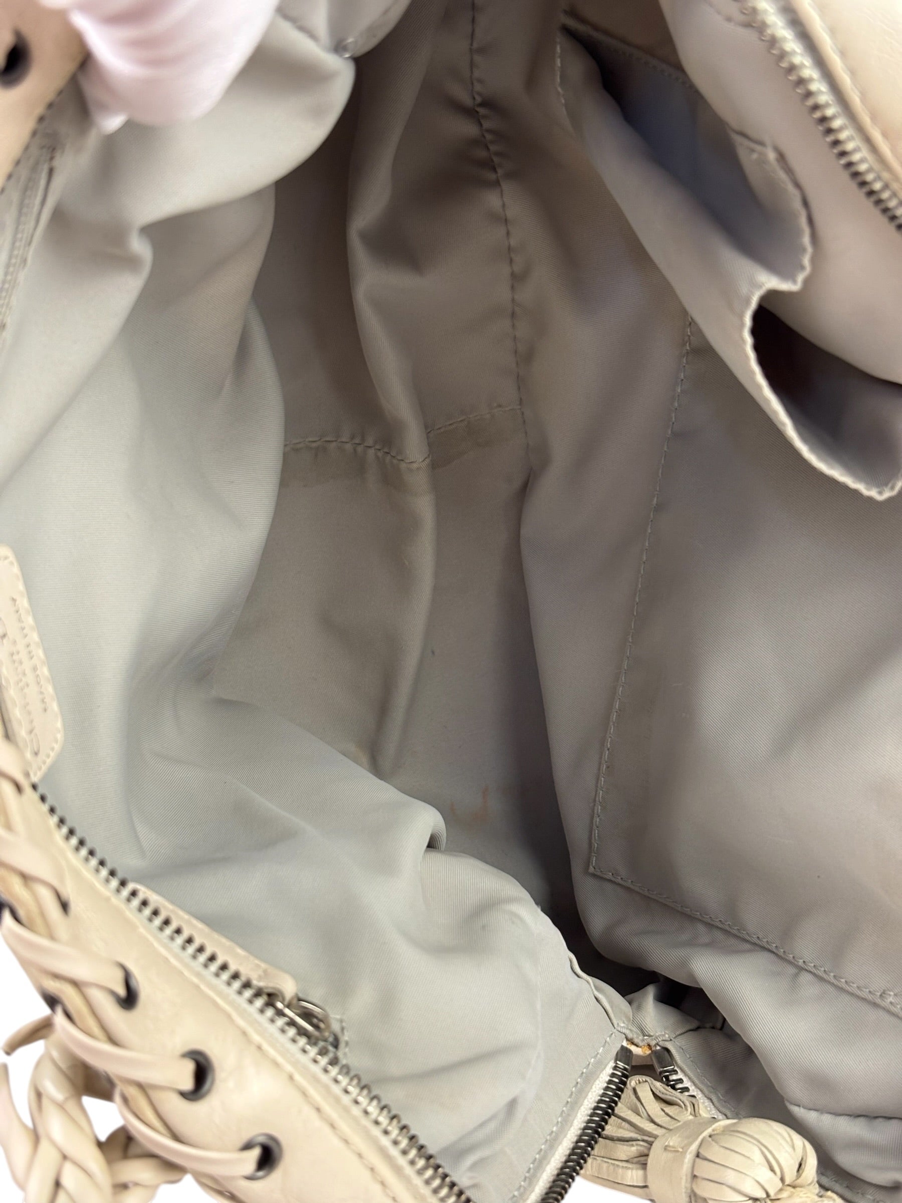 Christian Dior Cream Leather Braided Ethnic Shoulder Bag