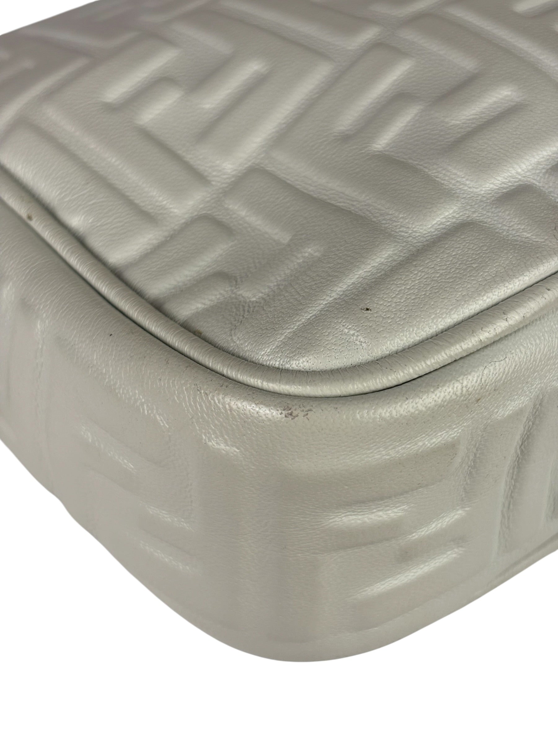 Fendi White Leather FF Flap Baguette