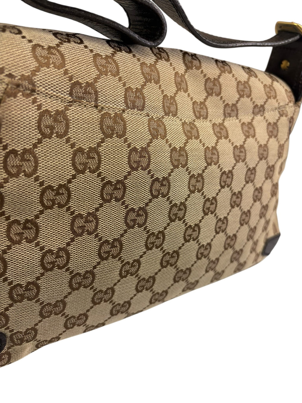Gucci Brown Leather Trim GG Horsebit Chain Shoulder Bag