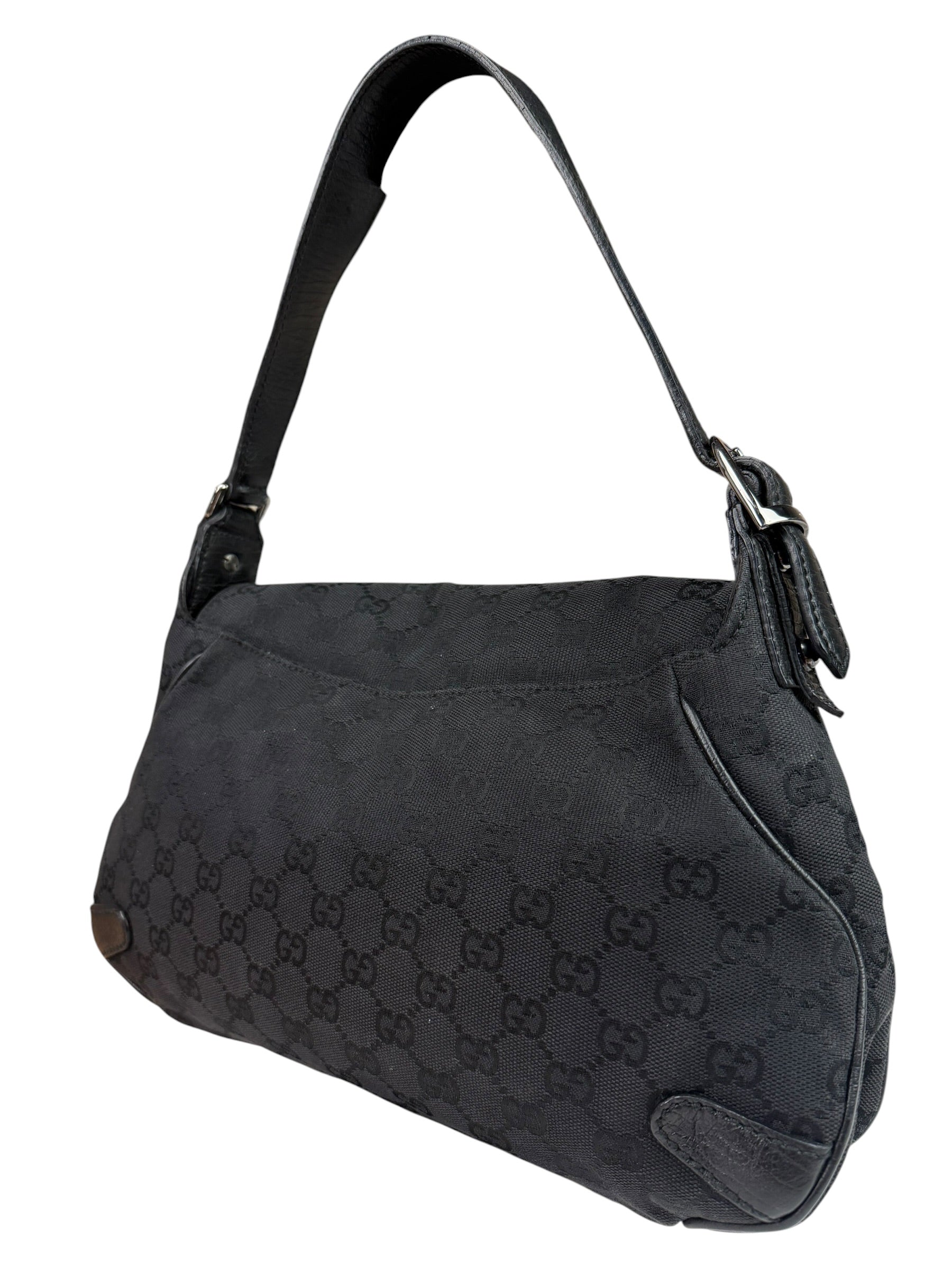 Gucci GG Vintage Black Horsebit Flap Shoulder Bag