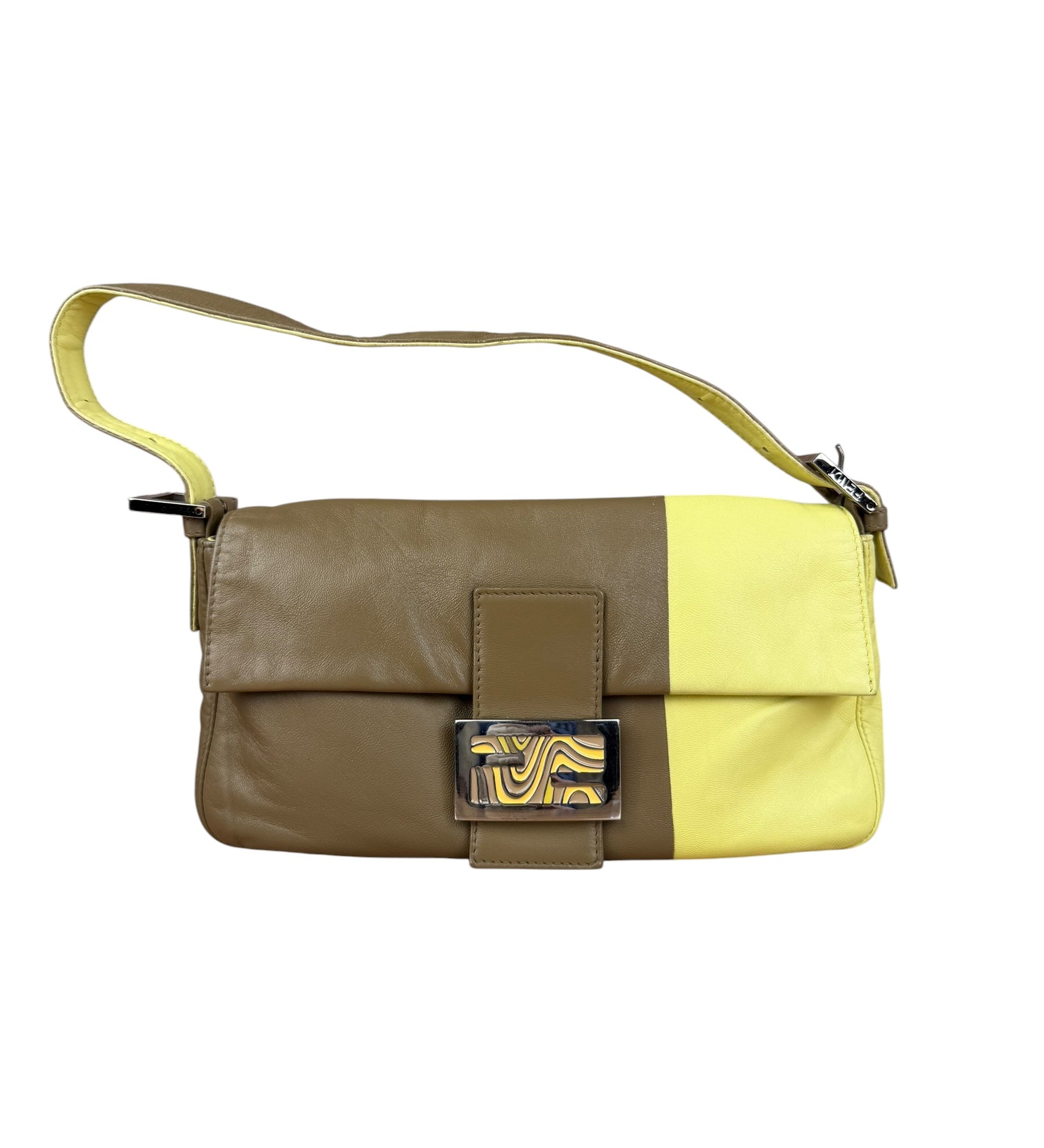Fendi Yellow Wave Buckle Leather Baguette