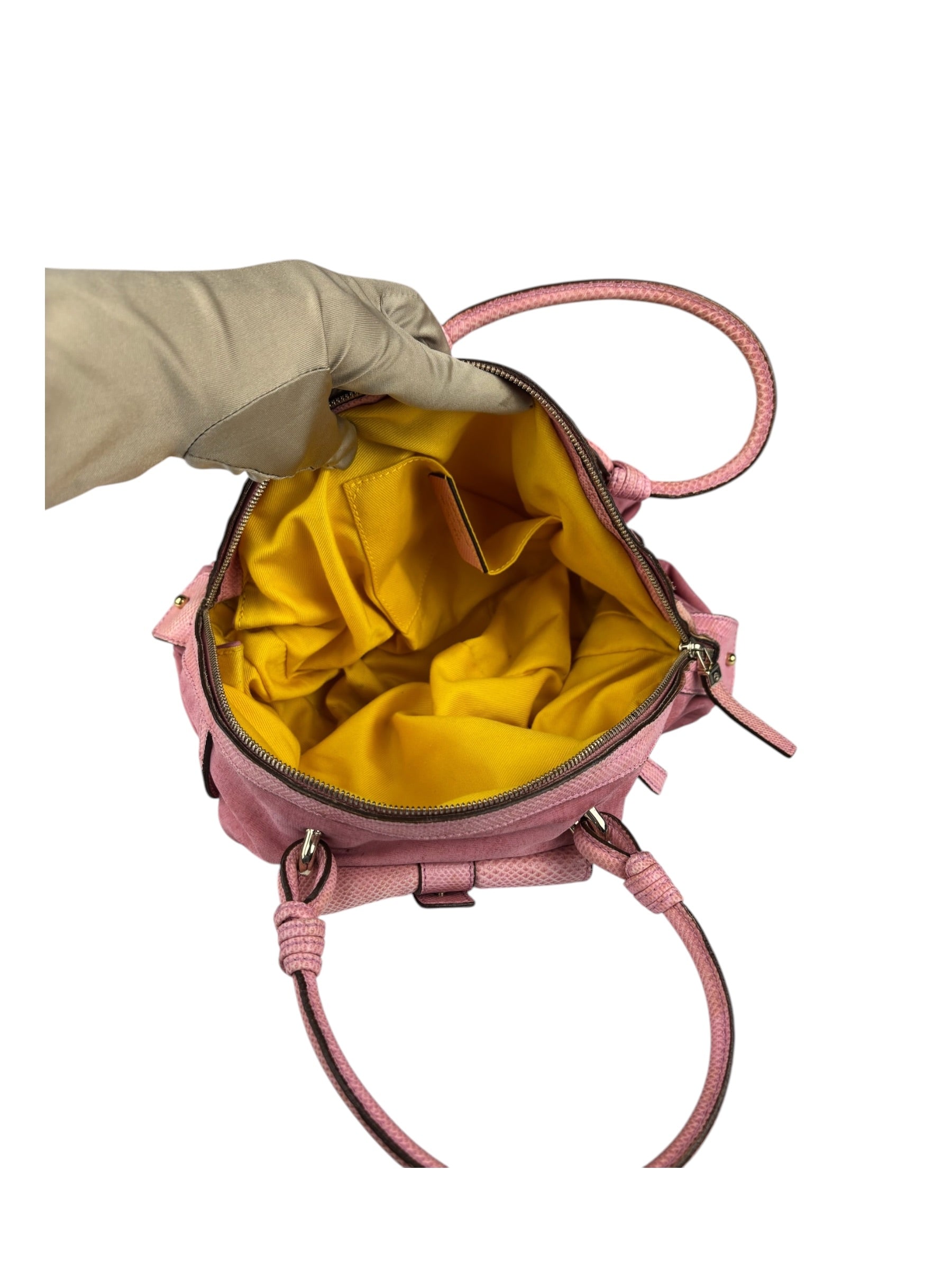 Salvatore Ferragamo Pink Nylon/Leather Bowler Bag