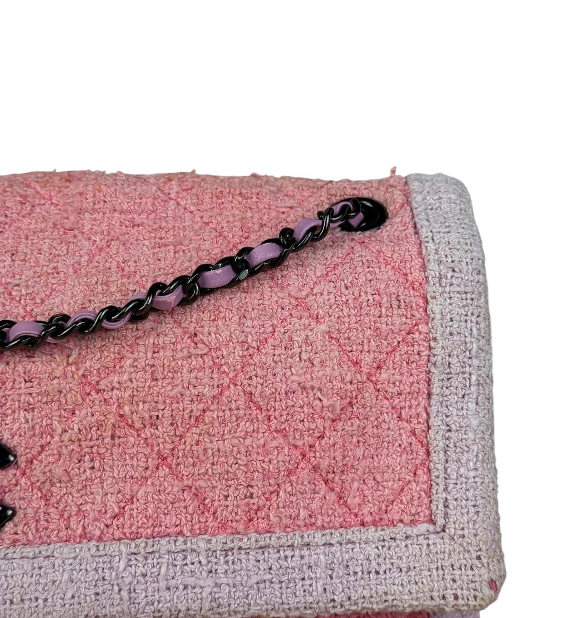 Chanel Pink Tweed Quilted Timeless Flap Chain Shoulder Bag 2015