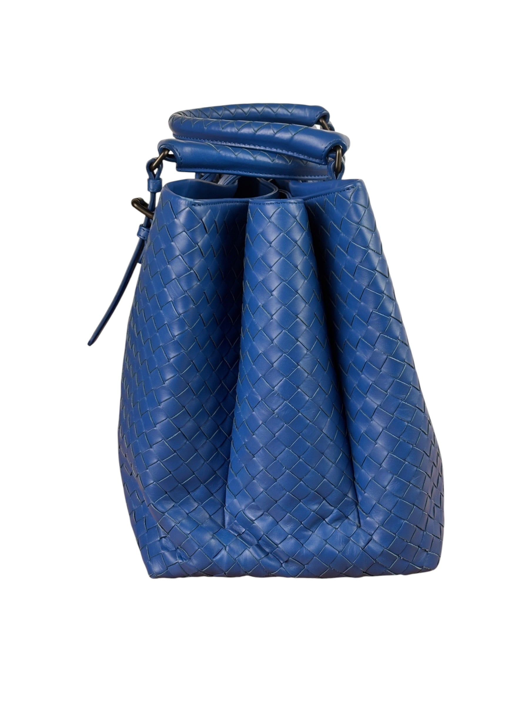 Bottega Veneta Blue Leather Small Nappa Intercciato Roma Satchel