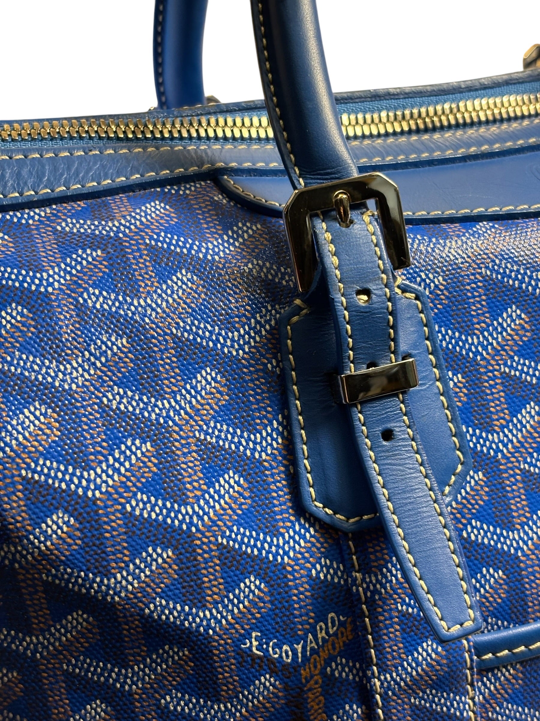 Goyard Blue Leather Goyardine Coated Canvas Shoulder Bag