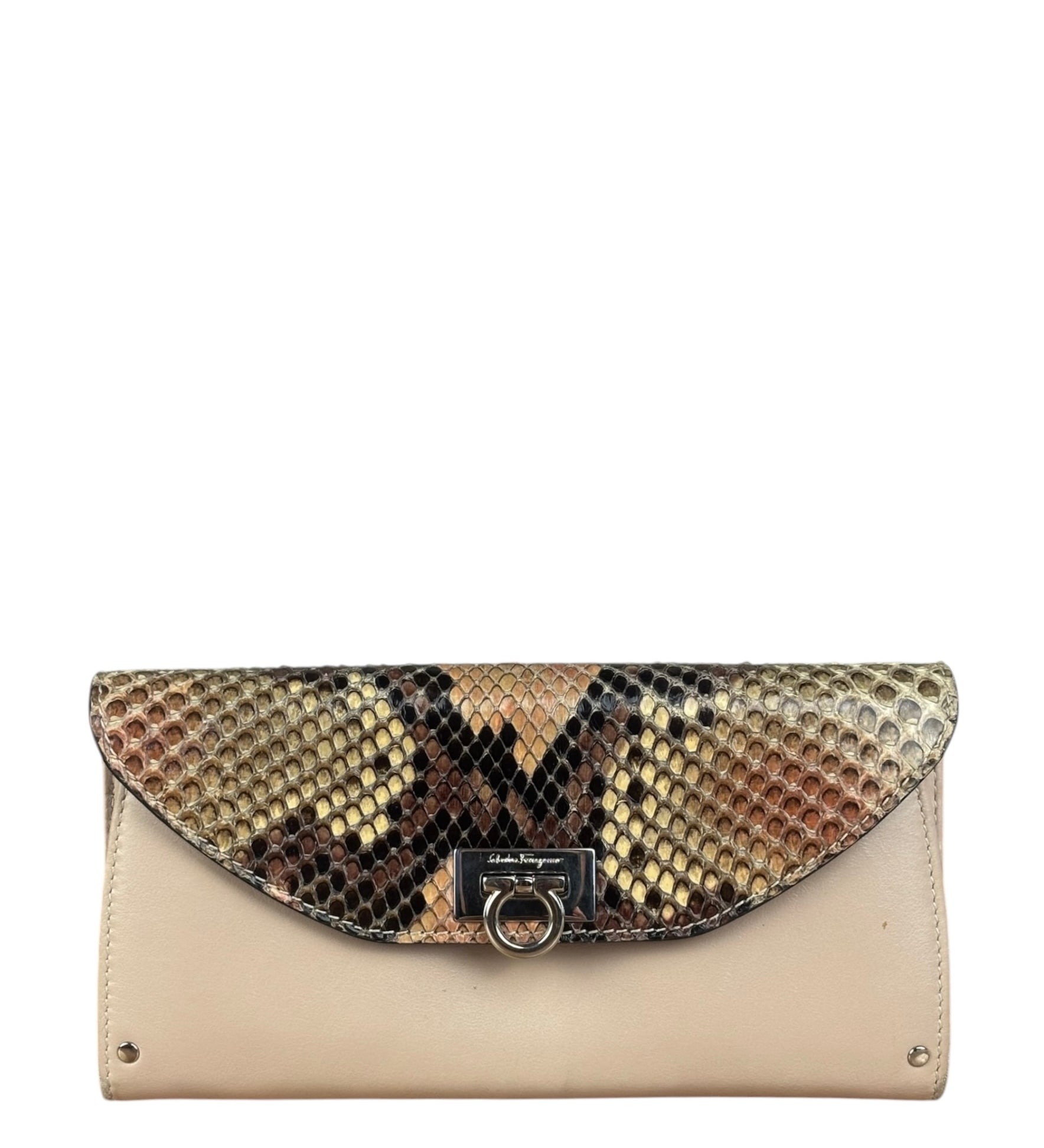 Salvatore Ferragamo Multi-Toned Leather Python Gancini Continental Wallet