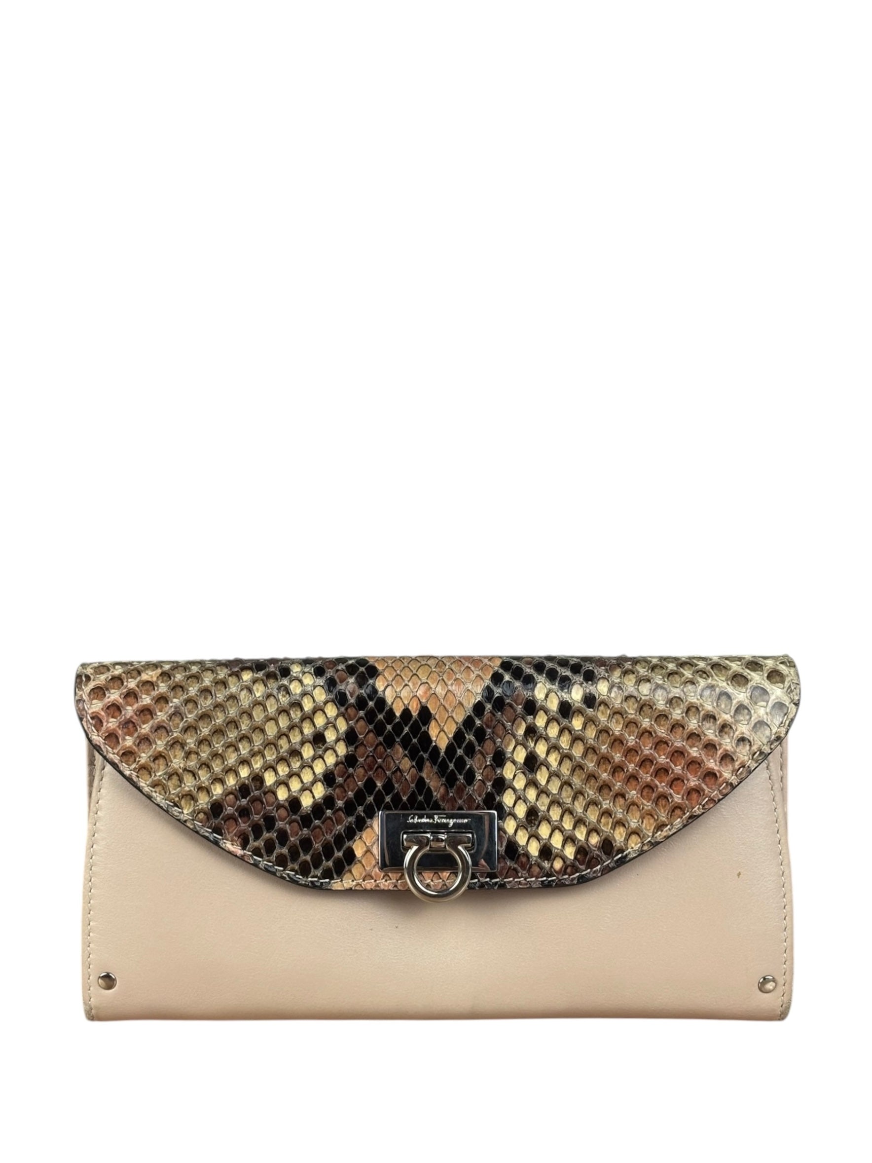 Salvatore Ferragamo Multi-Toned Leather Python Gancini Continental Wallet