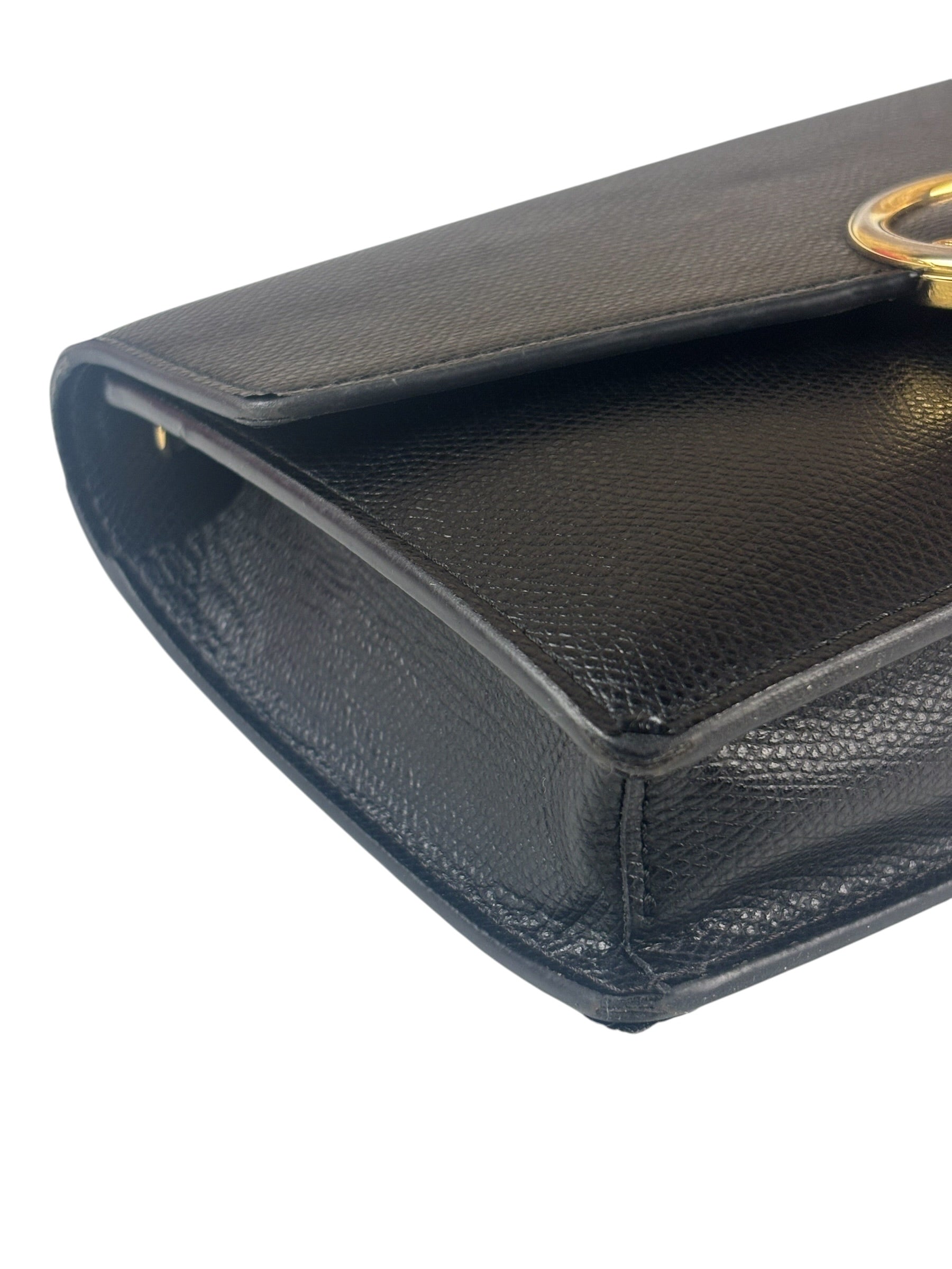 Fendi Black Leather F Envelope Wallet On Replacement Chain