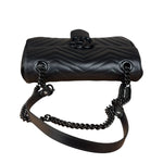 Gucci Black Leather GG Logo Marmont Noir Matelasse Shoulder Bag