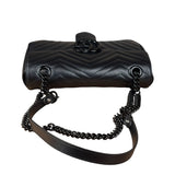 Gucci Black Leather GG Logo Marmont Noir Matelasse Shoulder Bag