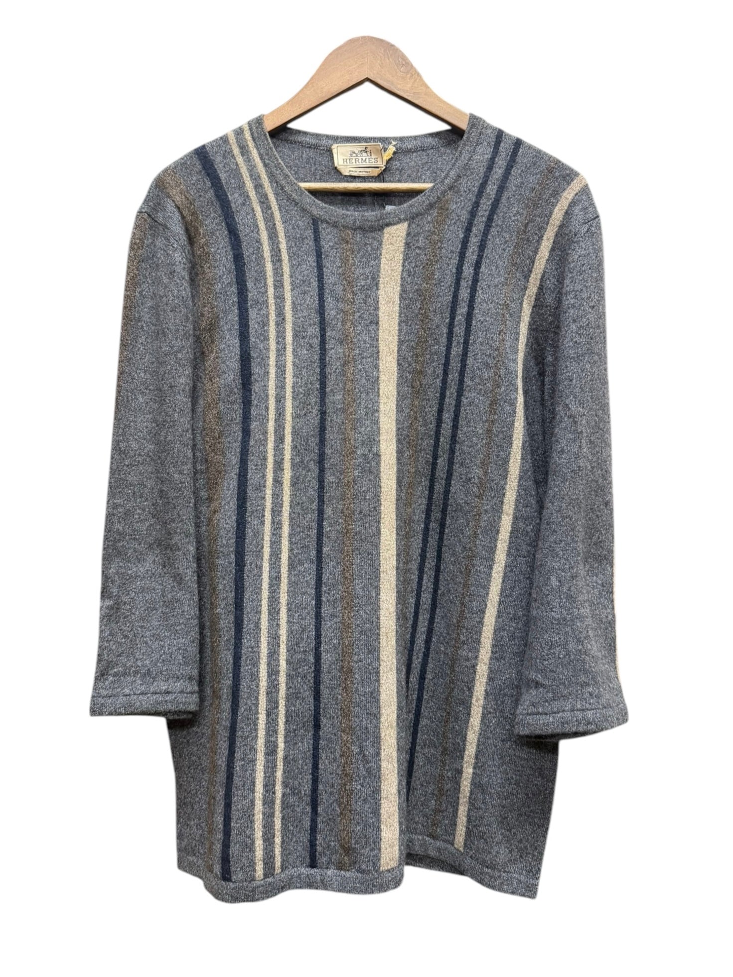 Hermes Vintage Grey Cashmere Striped Sweater