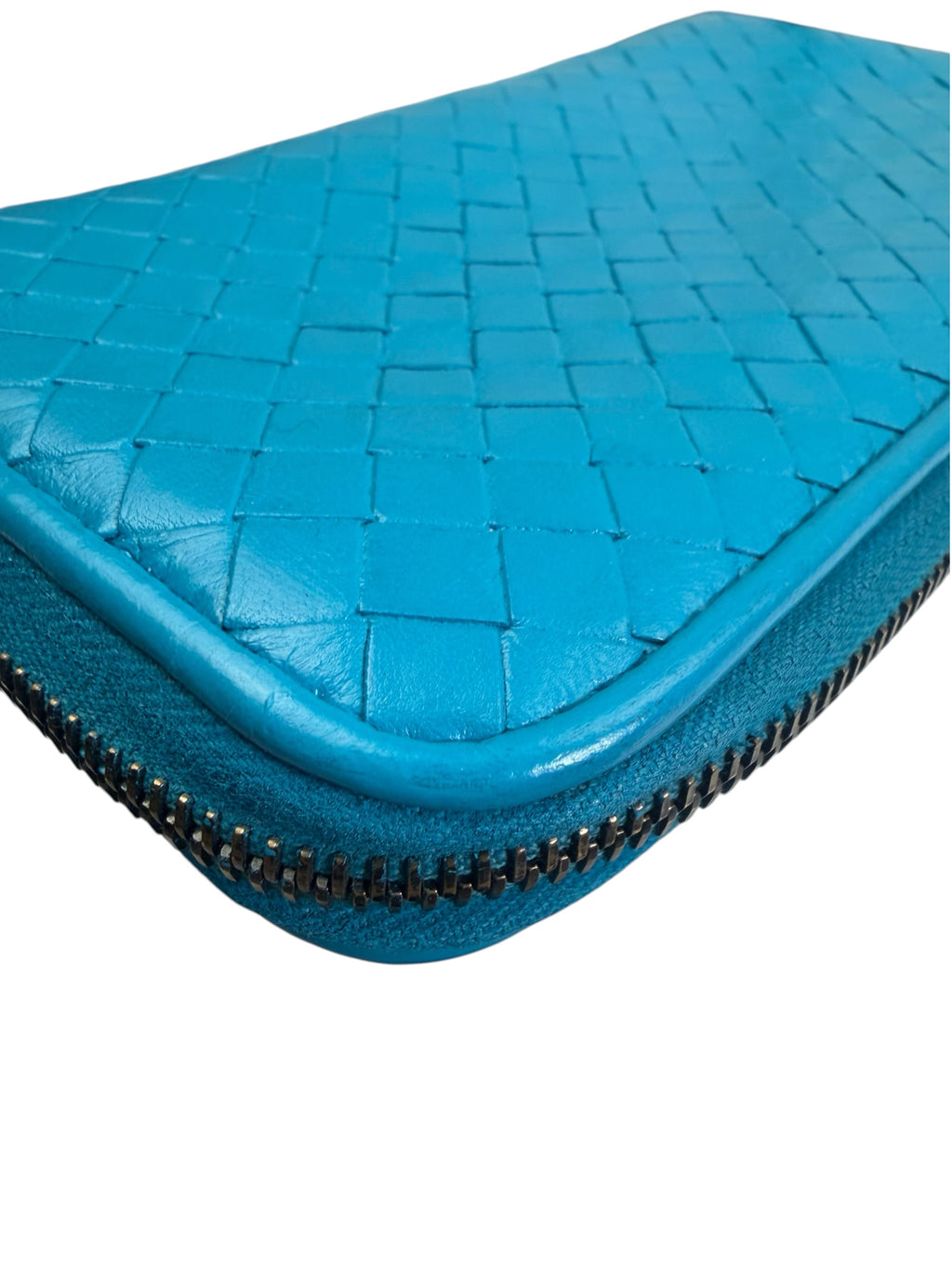 Bottega Veneta Blue Intrecciato Zip Around Long Wallet