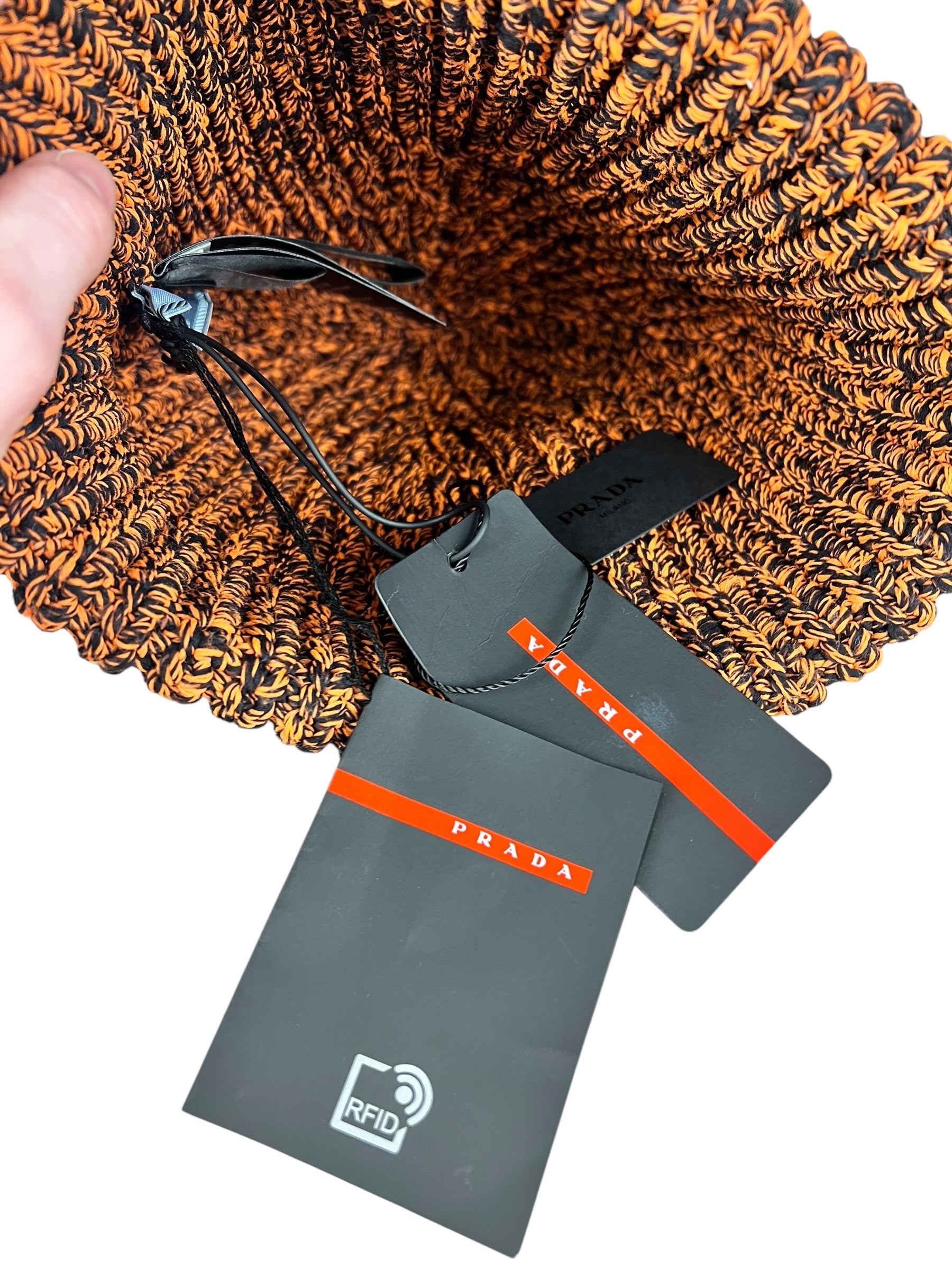 Prada Knit Polyester Black/Orange Beanie