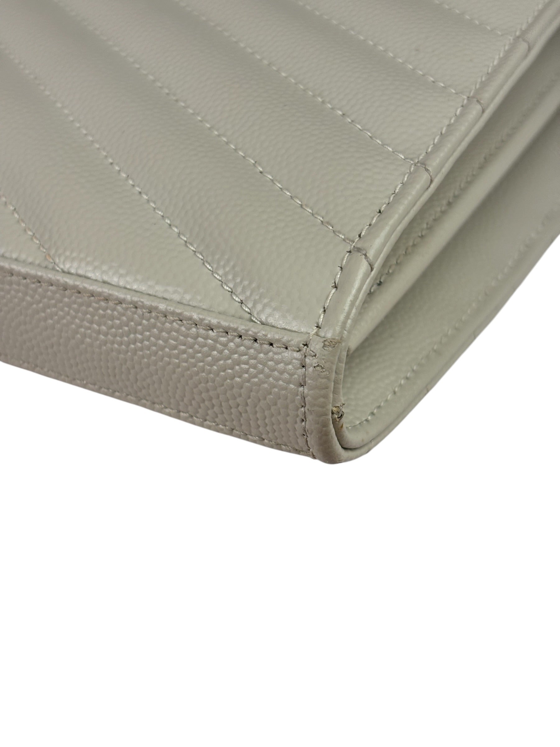 YSL Cream Pebbled Leather Cassandre Envelope Small Wallet On Chain