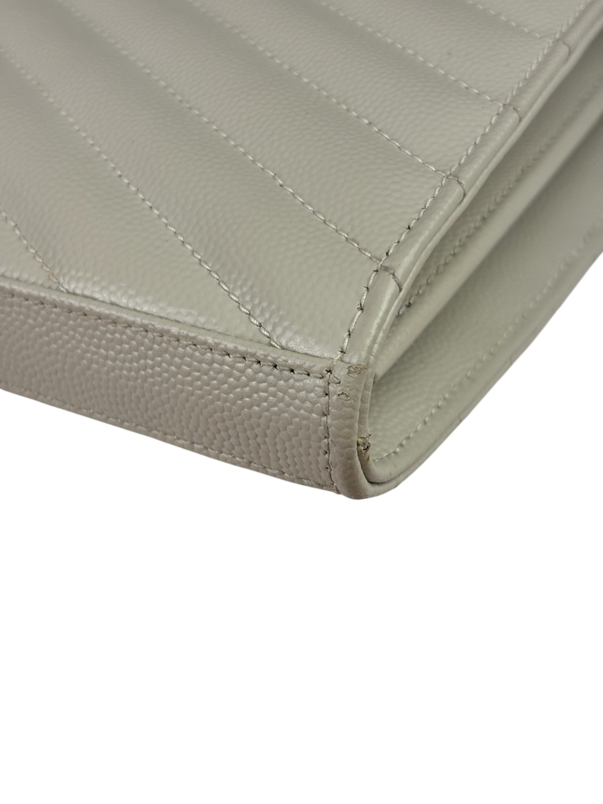 YSL Cream Pebbled Leather Cassandre Envelope Small Wallet On Chain