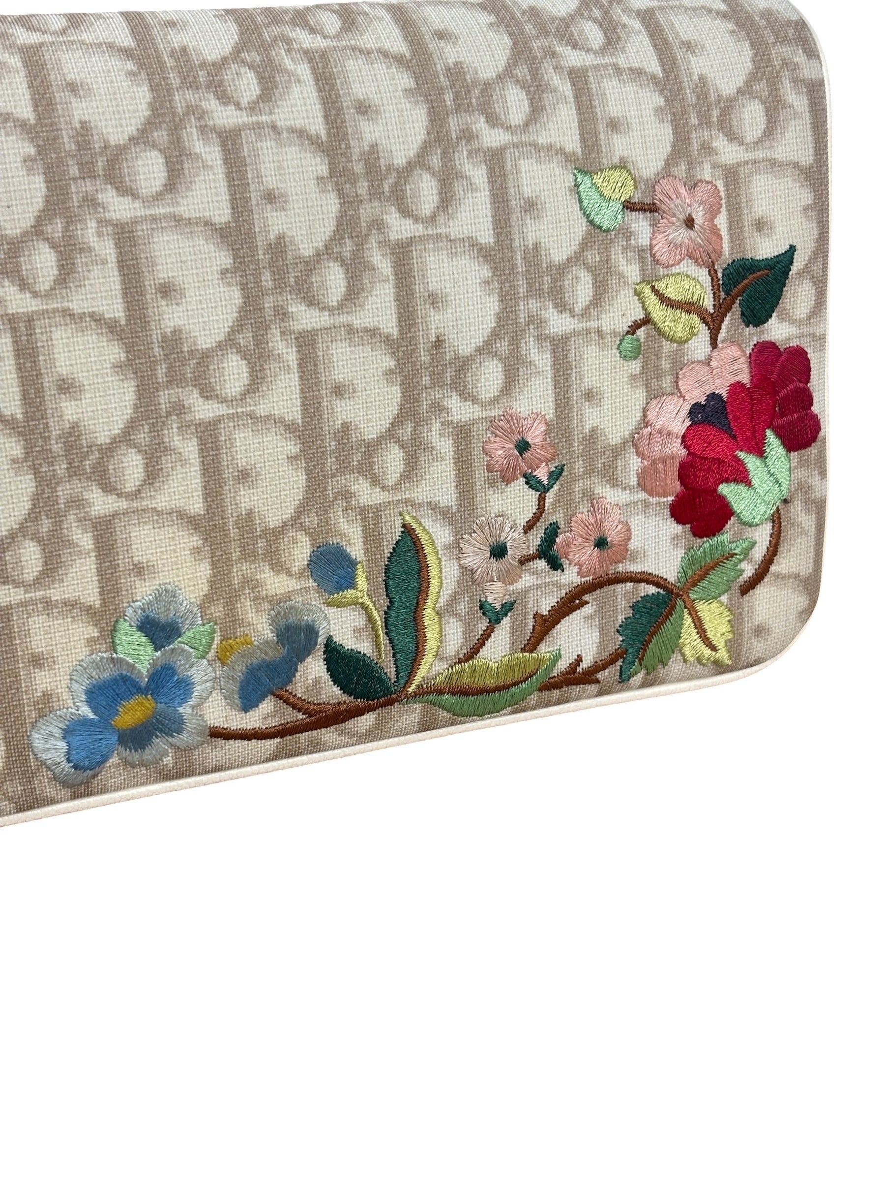 Christian Dior Beige Embroidered Trotter Flap Crossbody Bag