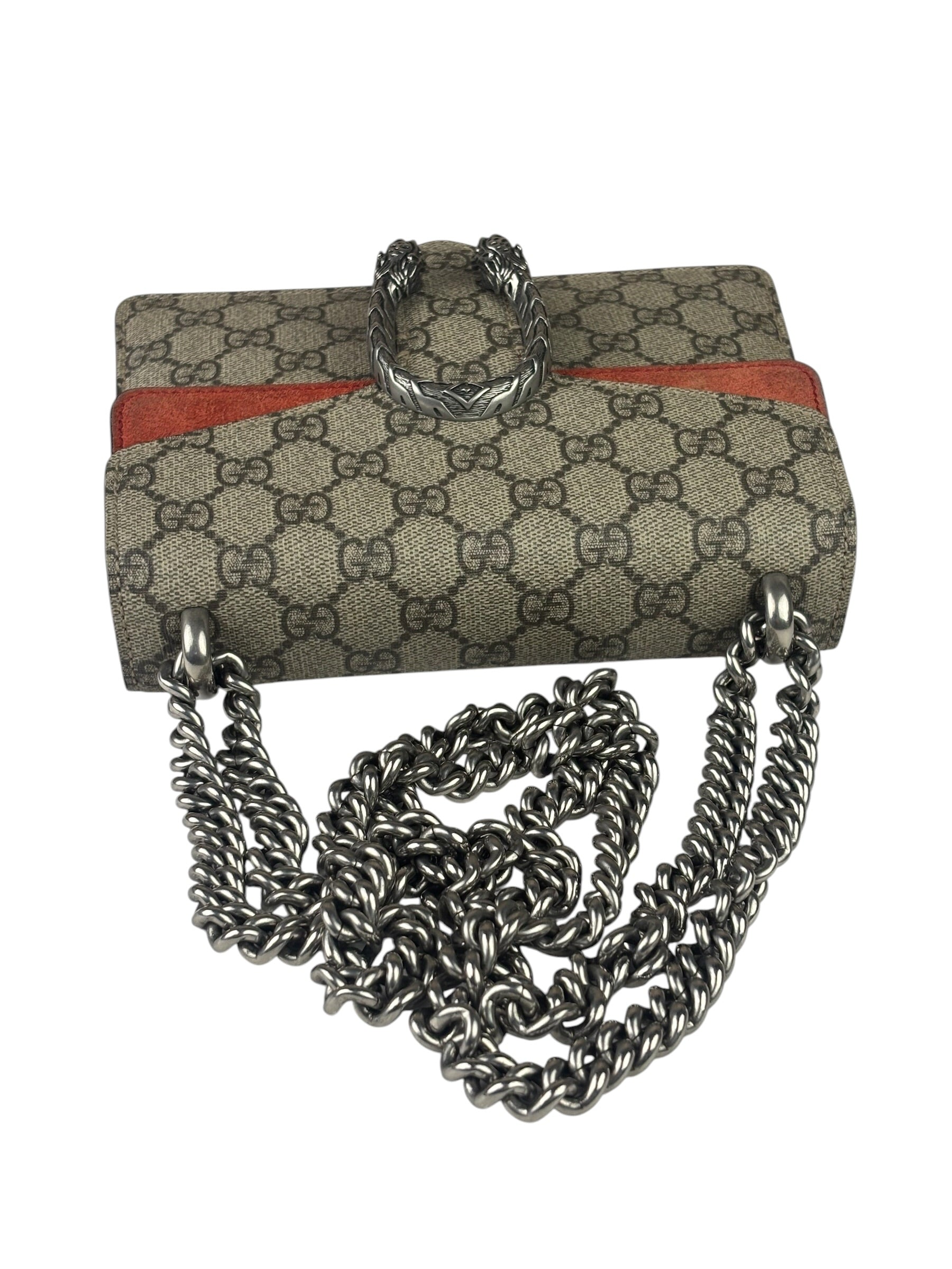 Gucci Beige/Red Leather/Suede Trim GG Supreme Dionysus Small Shoulder Bag