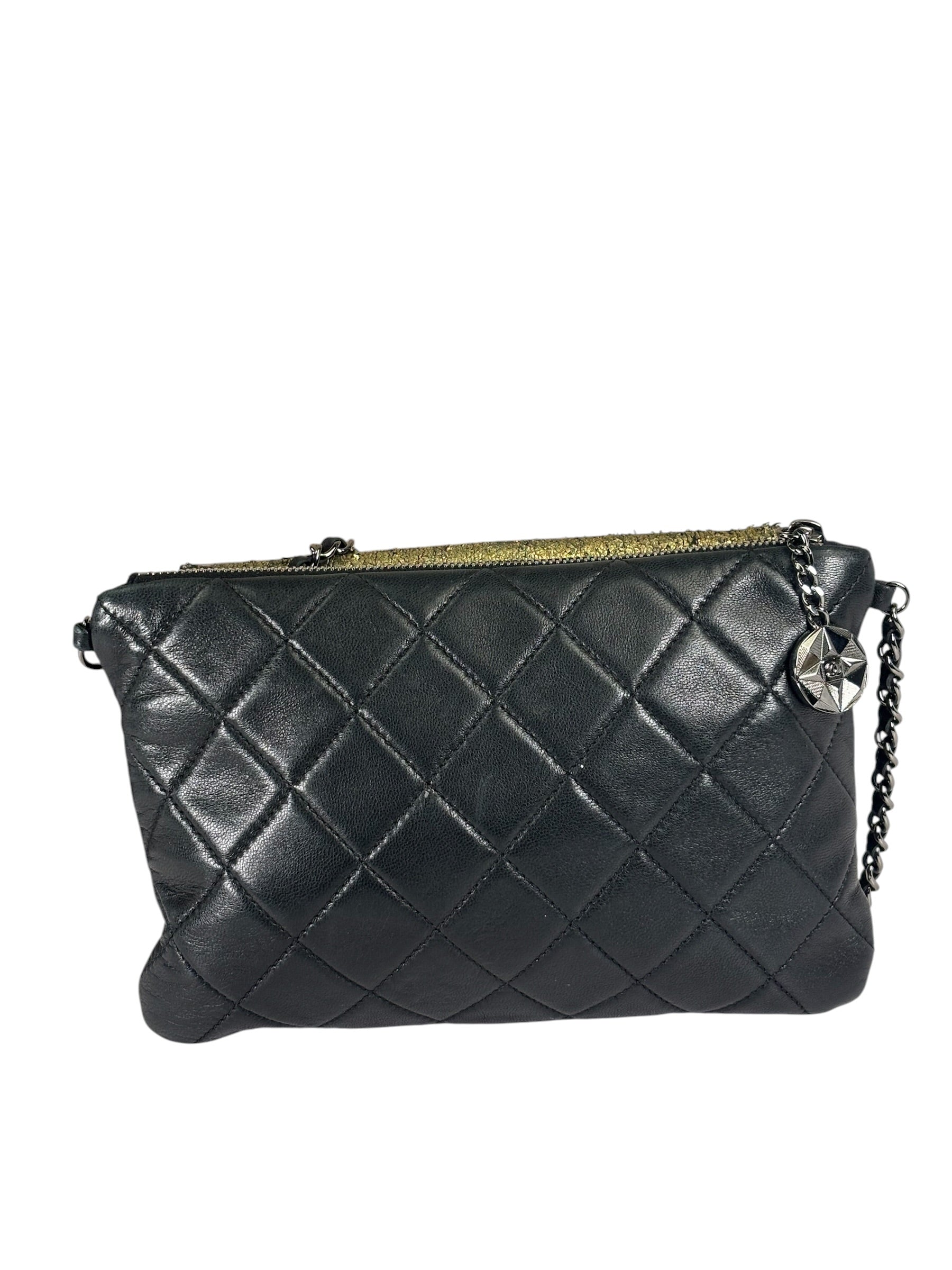 Chanel Black/Golden Quilted Lambskin Night Clutch On Chain Flap Bag 2012