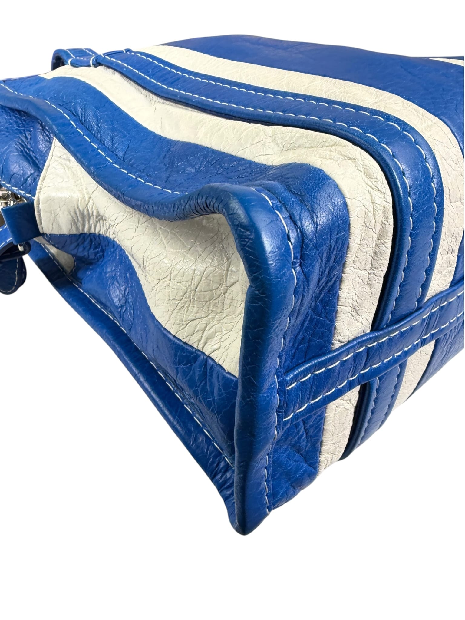 Balenciaga White/Blue Bazar Stripe Two-Way Tote Bag