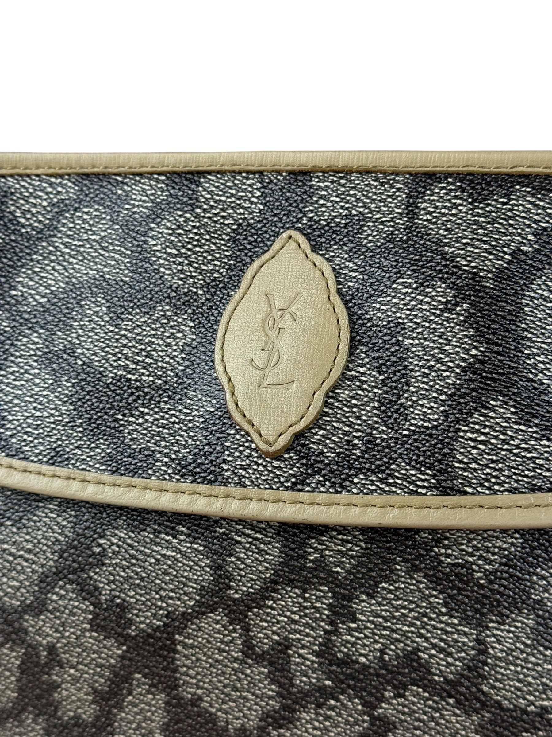Yves Saint Lauren Vintage Gray Giraffe Printed Leather Clutch